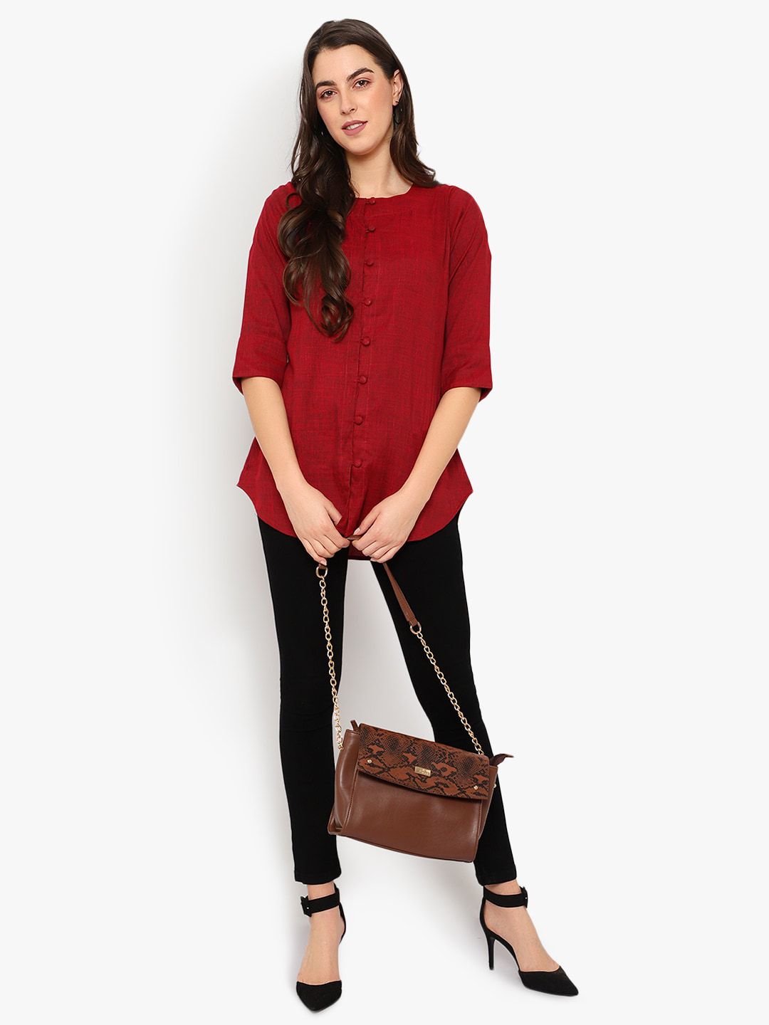 Maroon Cotton Linen Tunic — view 13