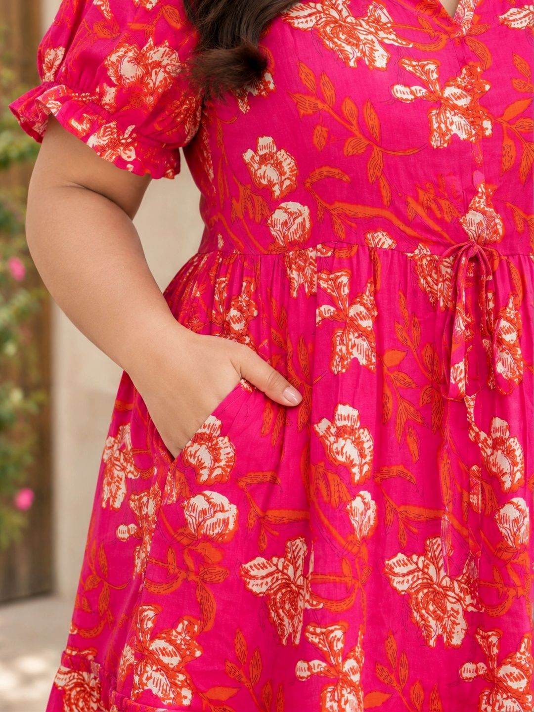 Orange Floral Tiered Plus Size Dress — view 6