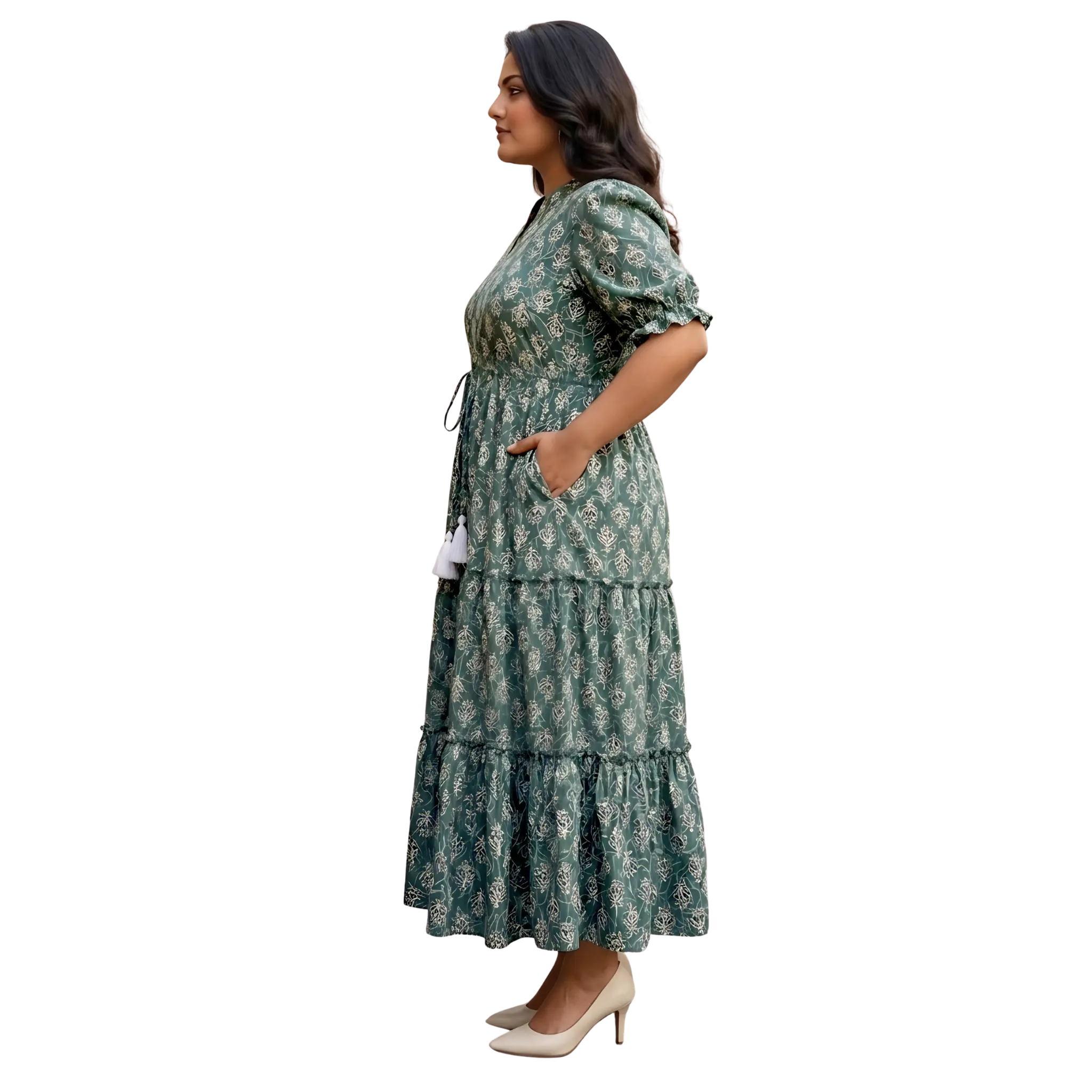 Green Floral Tiered Plus Size Dress