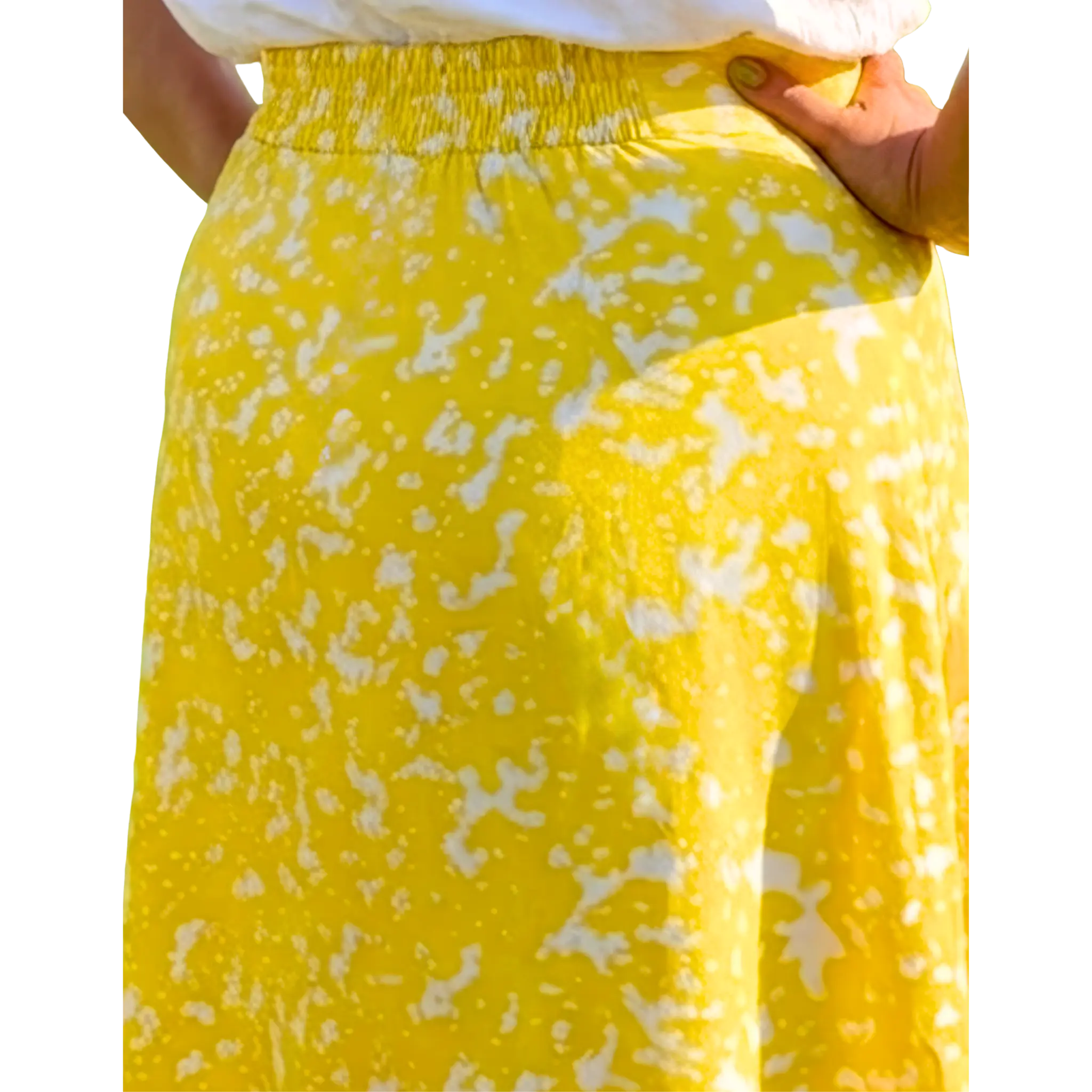 Yellow Print Satin Skirt