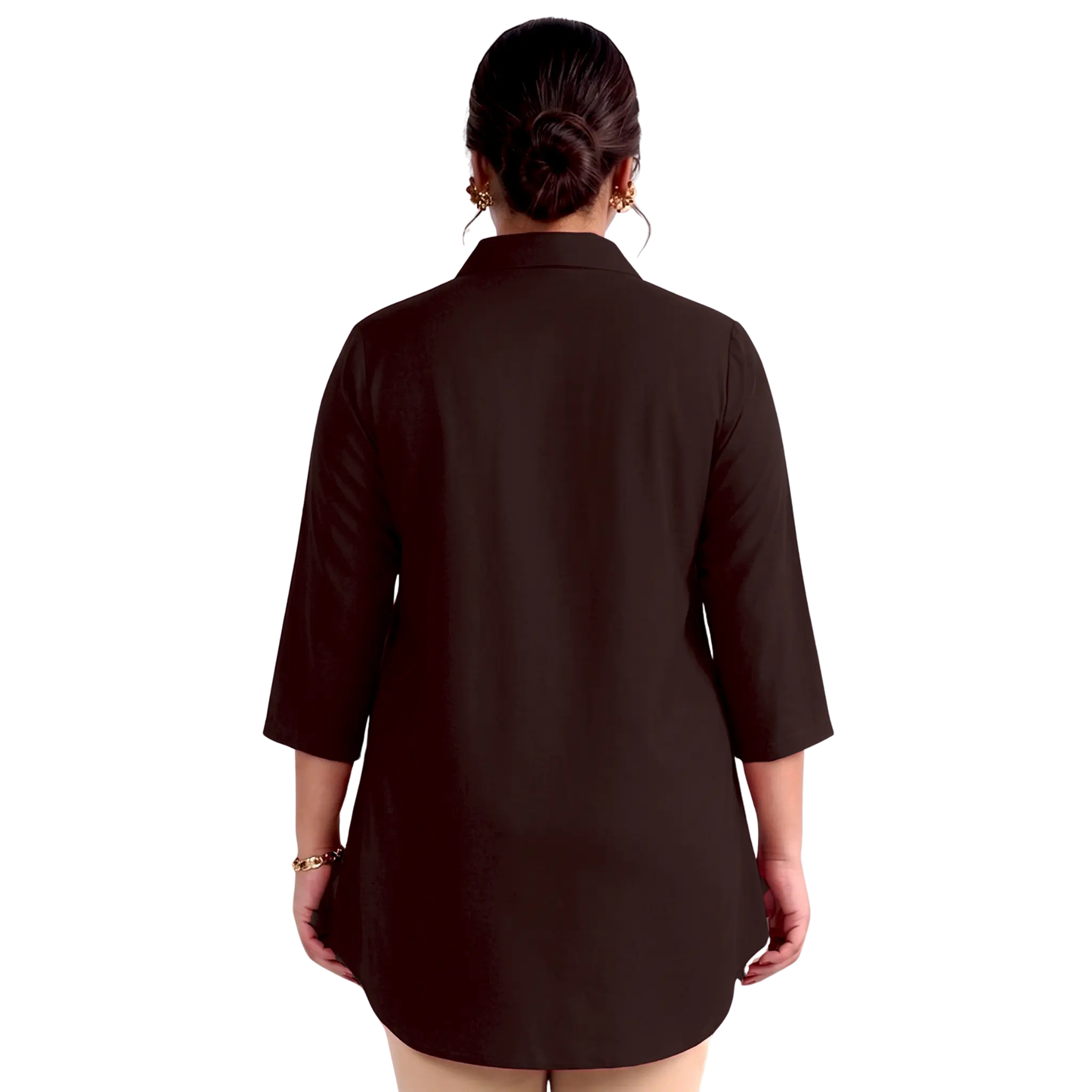 Brown Rayon Centrepleat Longline Tunic