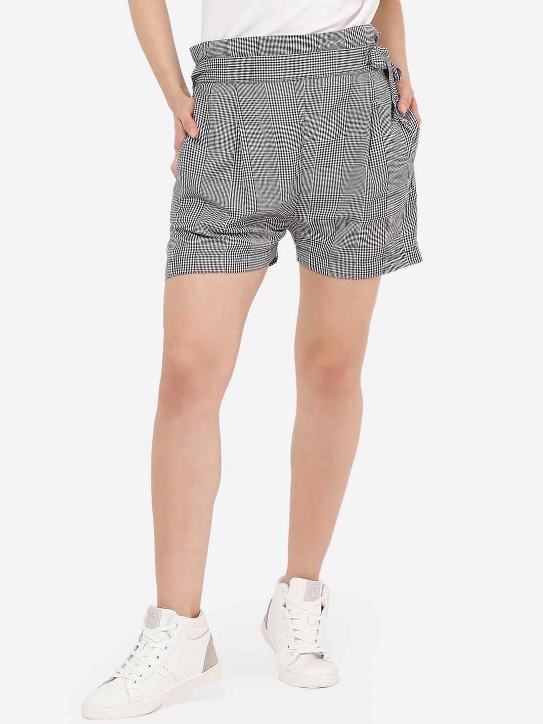 Black and White Checkered Plus Size Fit Shorts — view 1