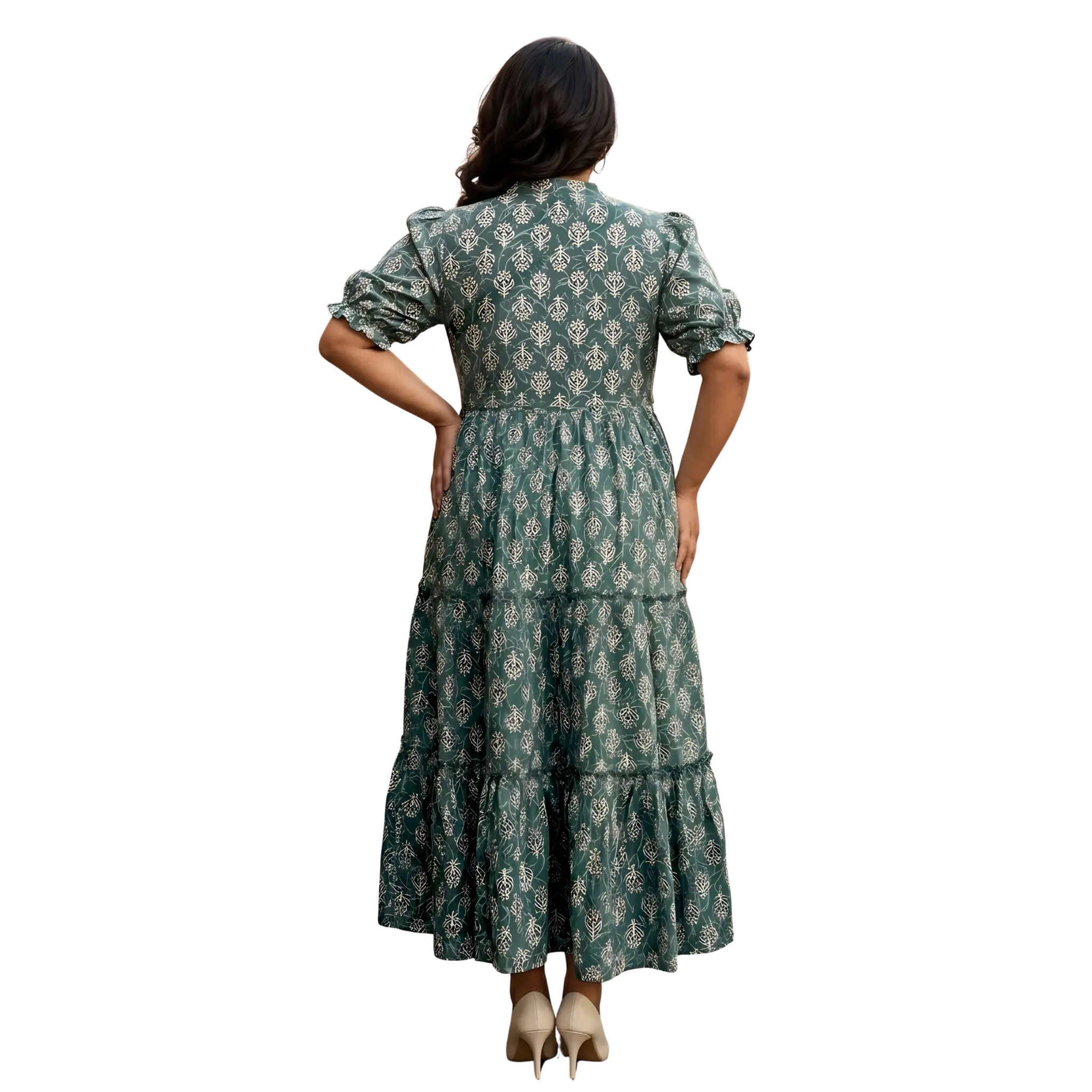 Green Floral Tiered Plus Size Dress
