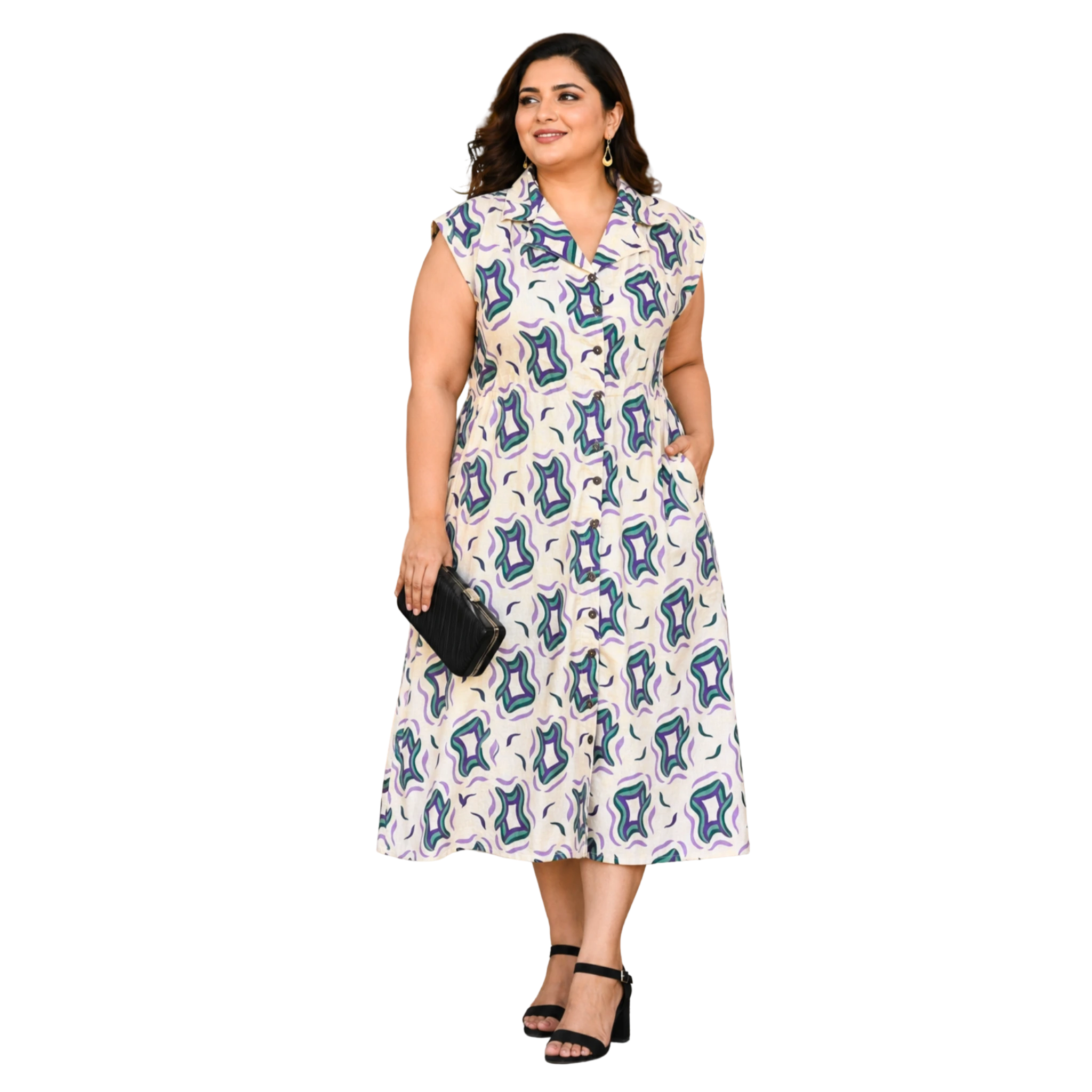 OffWhite Purple Print Midi Dress