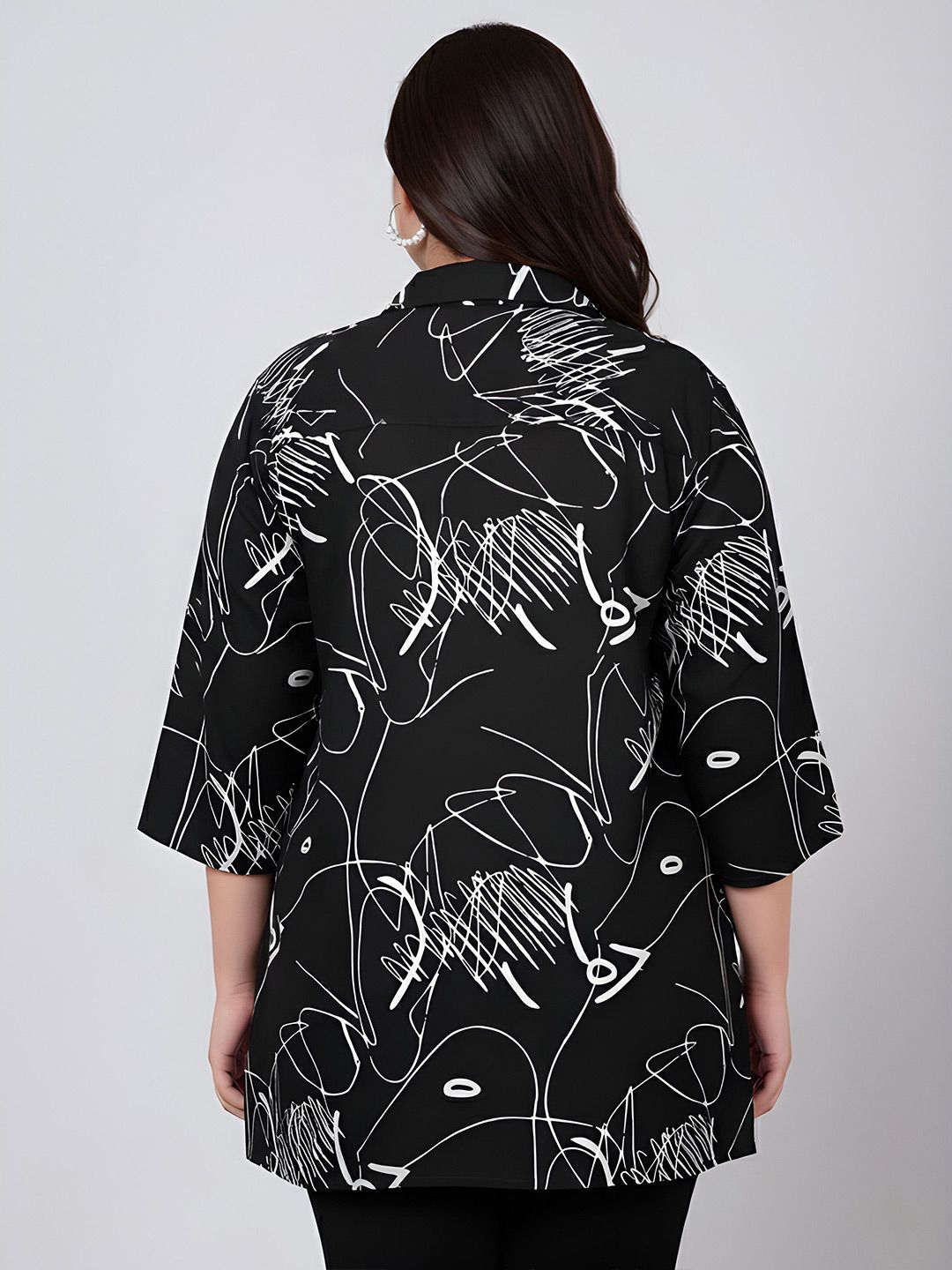 Black Scribble Print Plus Size Shirt — view 5