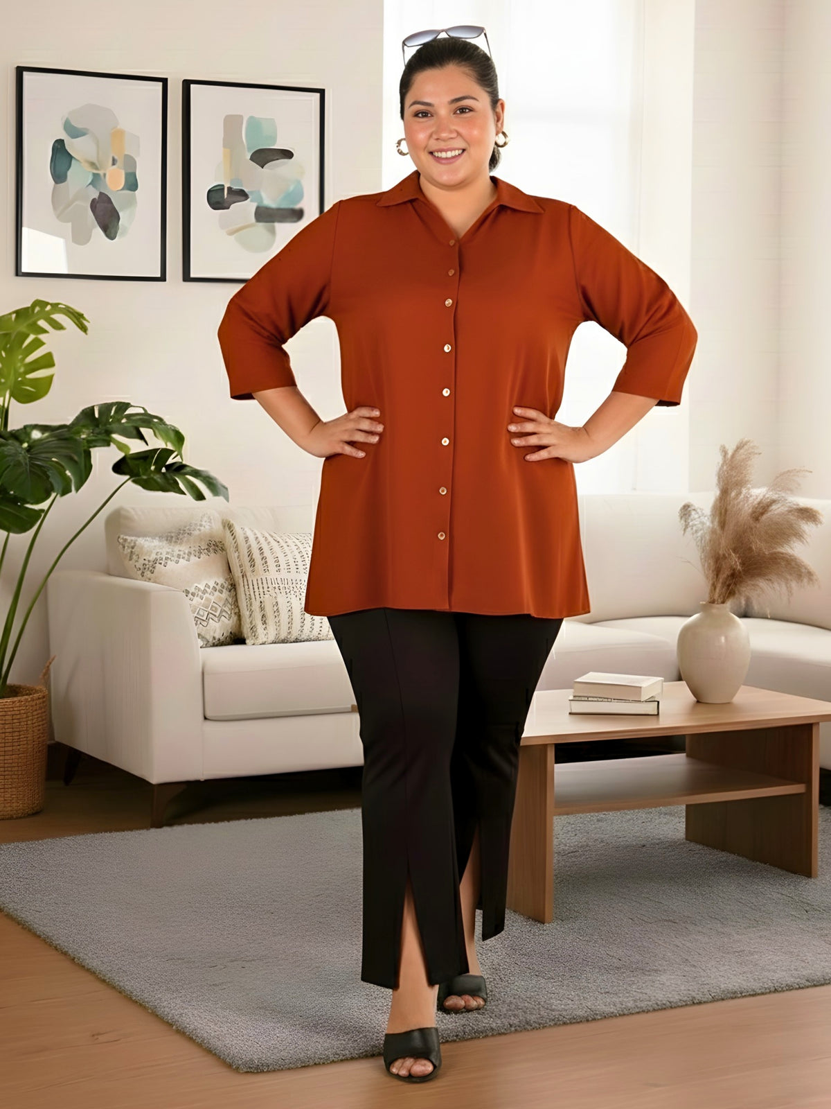 Rust Orange Longline Plus Size Shirt