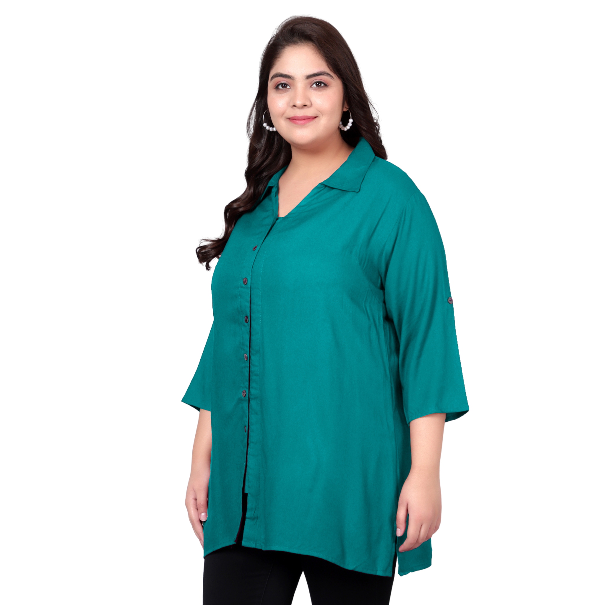 Turquoise Longline Plus Size Shirt