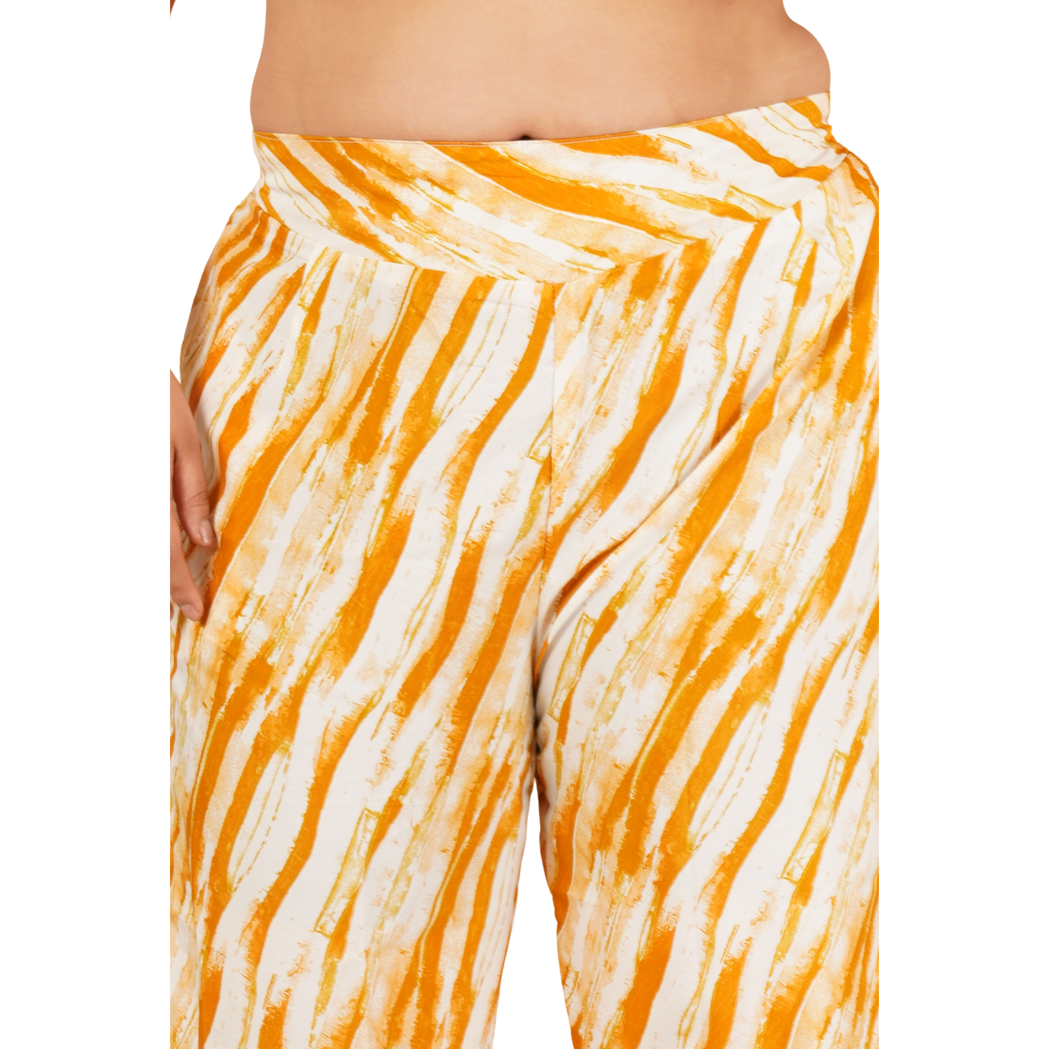 Yellow Leheriya Print Plus Size Trousers