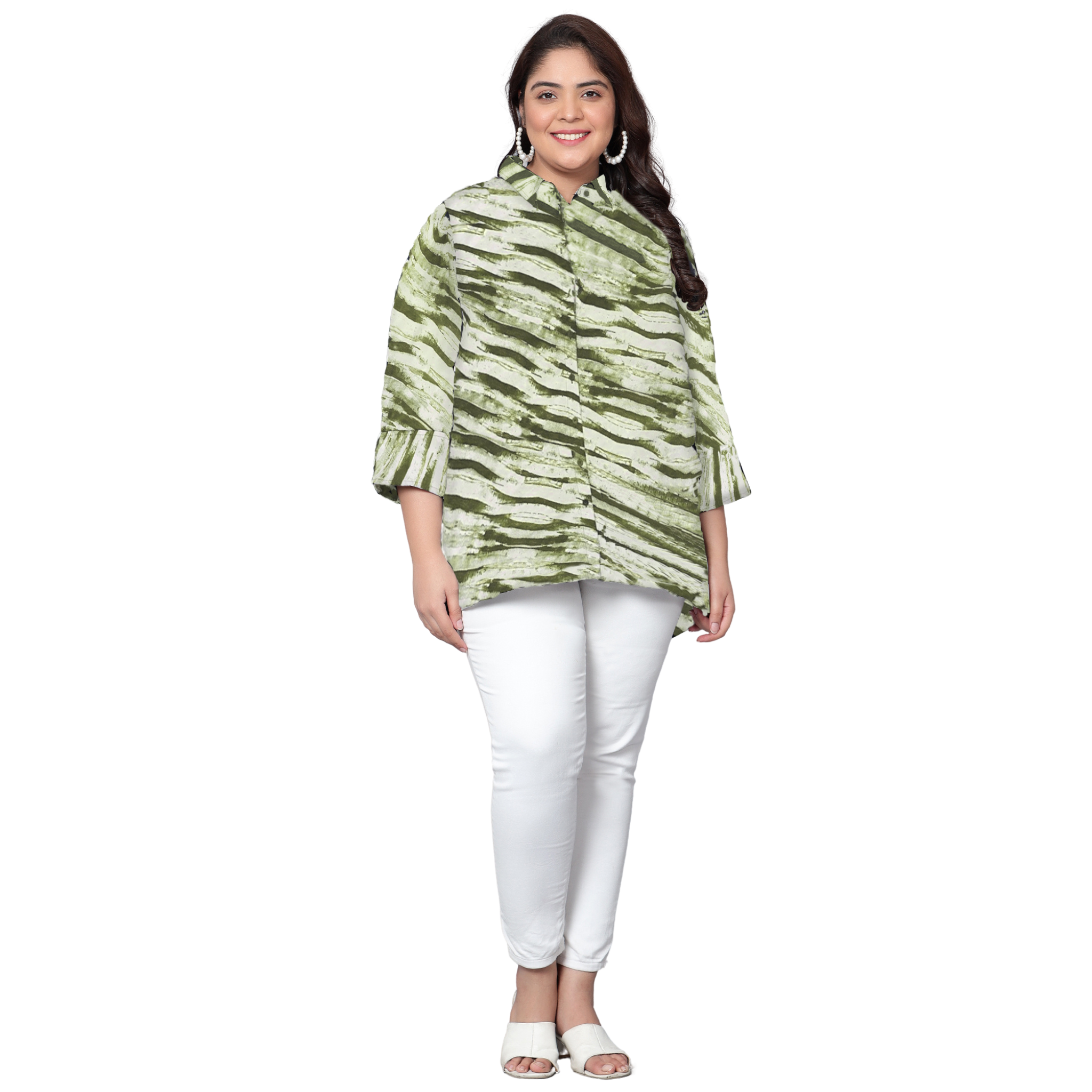 Green Leheriya Print Plus Size Shirt