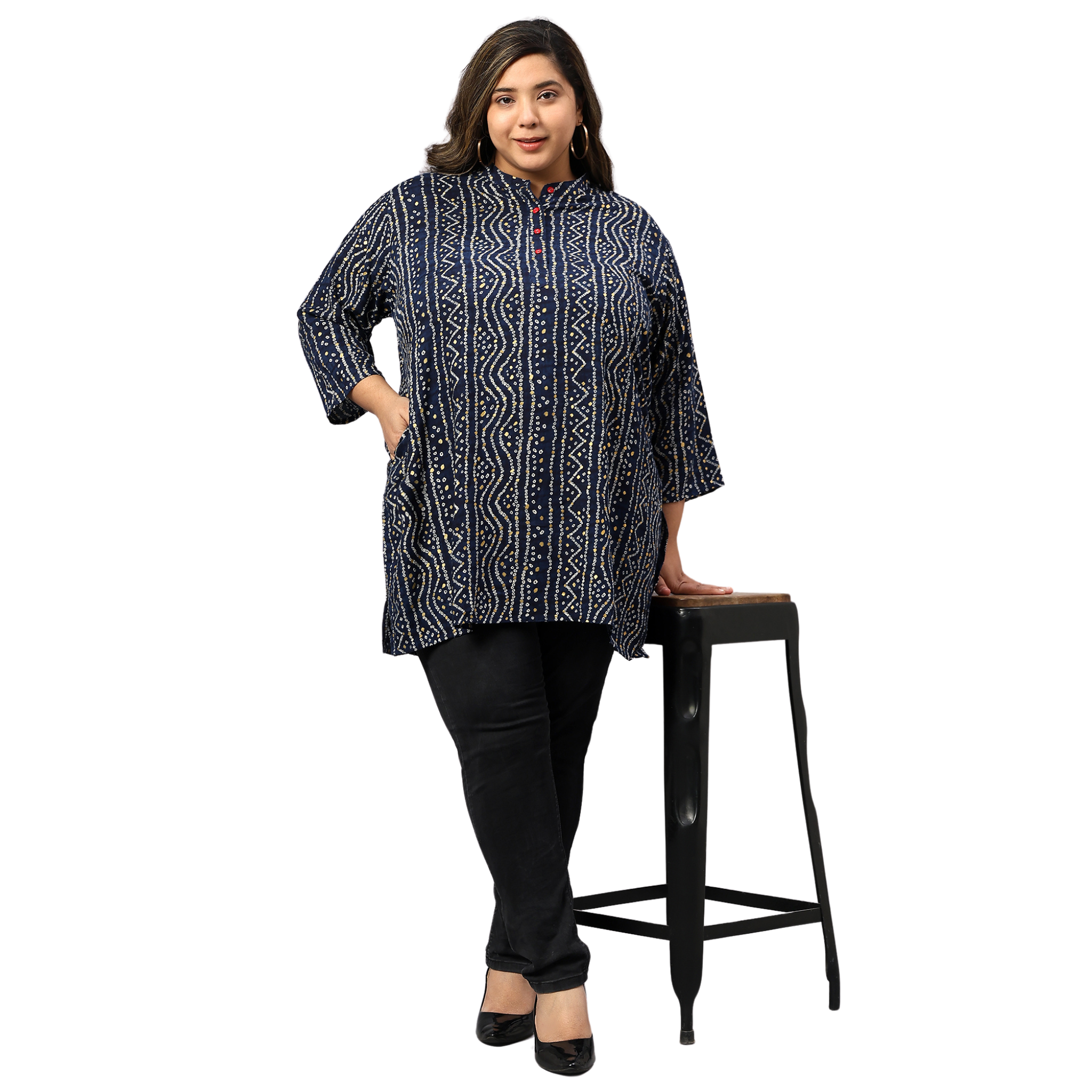 Blue Bandhani Print Plus Size Tunic