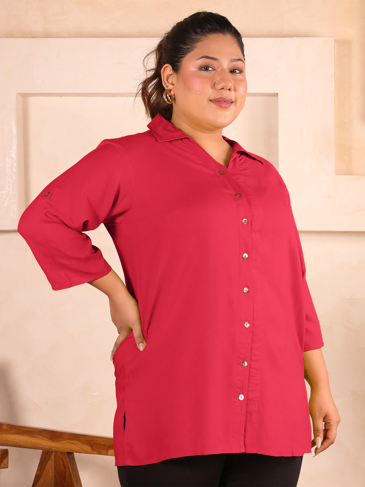 Red Longline Plus Size Shirt