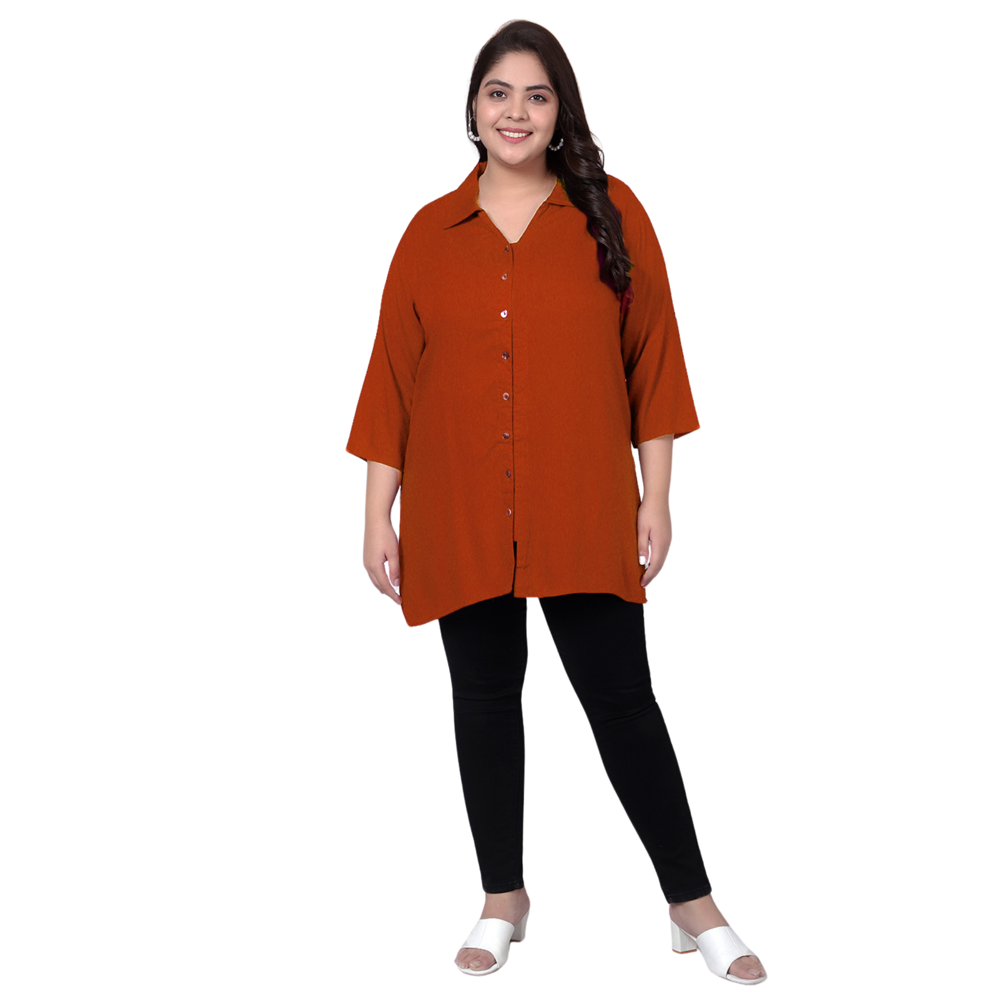 Rust Orange Longline Plus Size Shirt