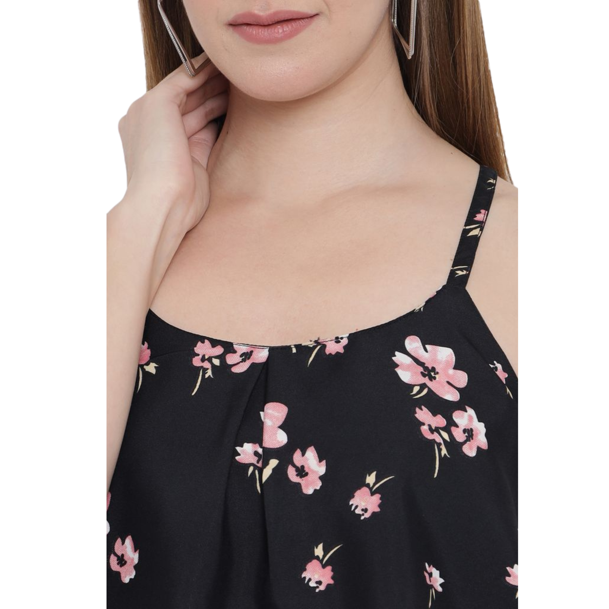 Black Floral Strap Top