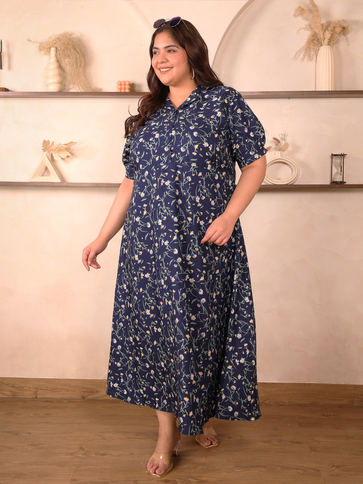 Blue Floral Fit And Flare Plus Size Maxi Dress