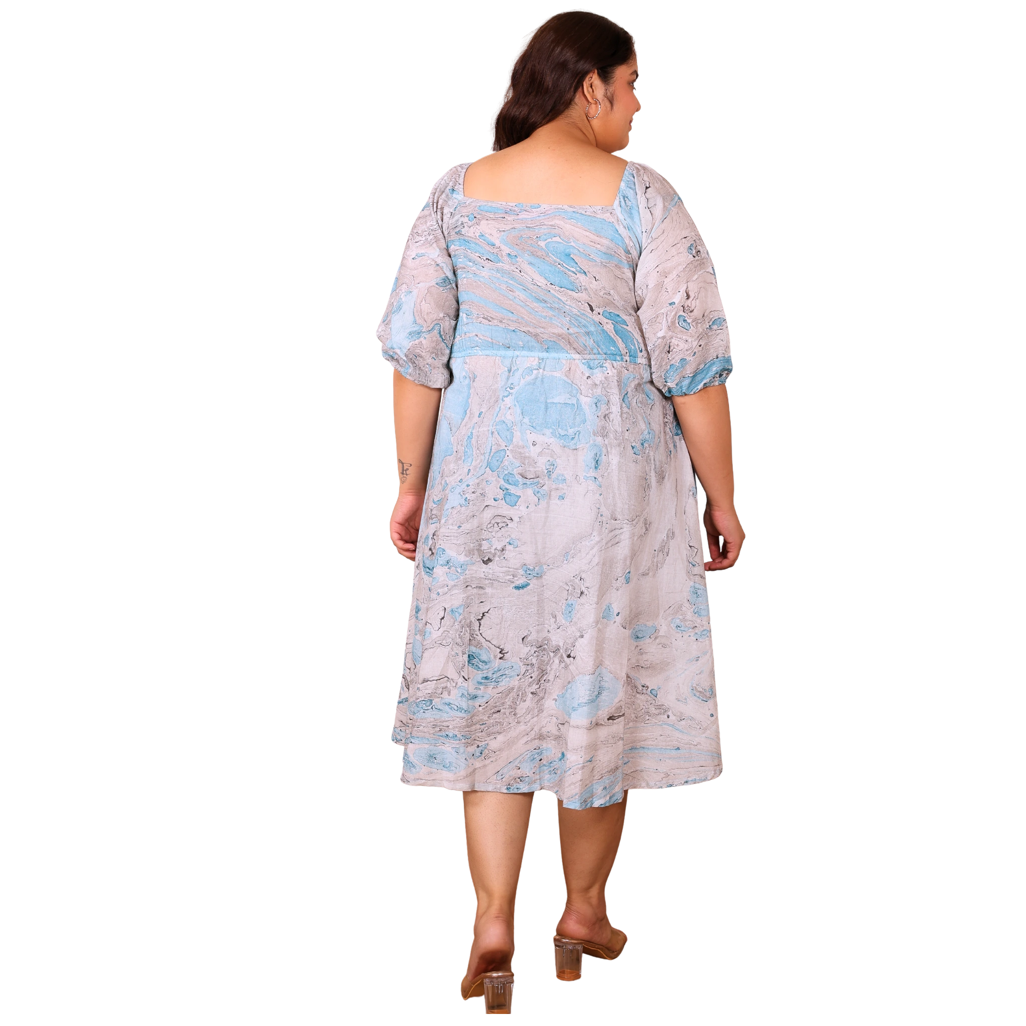 Blue Marble Print Plus Size Dress