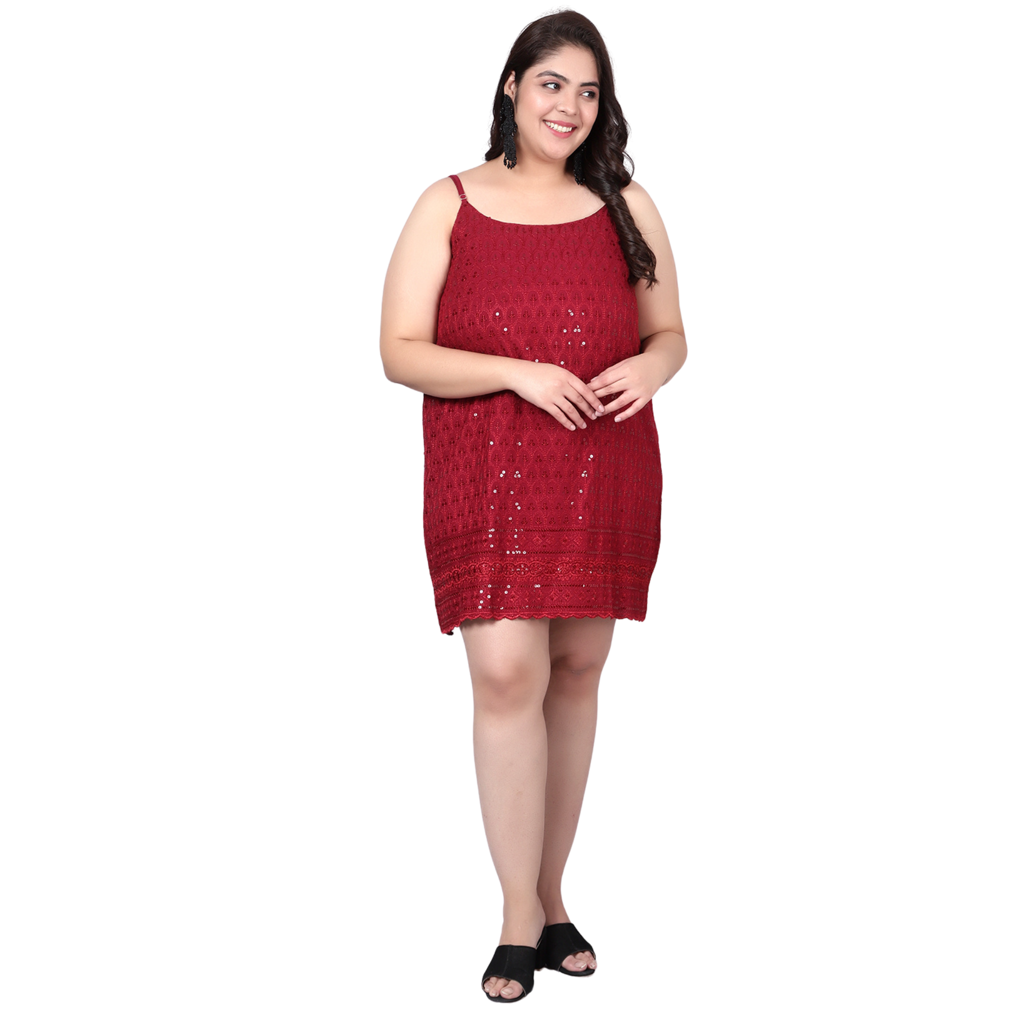 Red Sequinned Strap Plus Size Dress