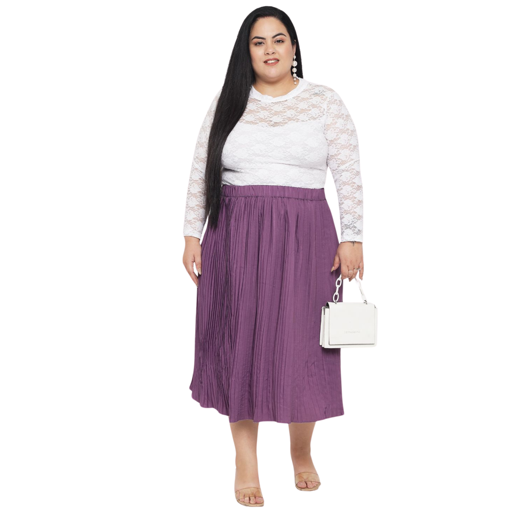 Purple Accordion Pleat Plus Size Skirt