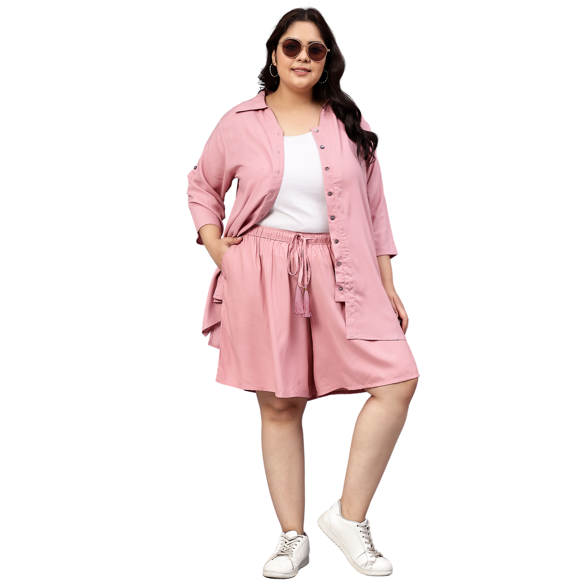 Pink Solid Shirt And Short Set