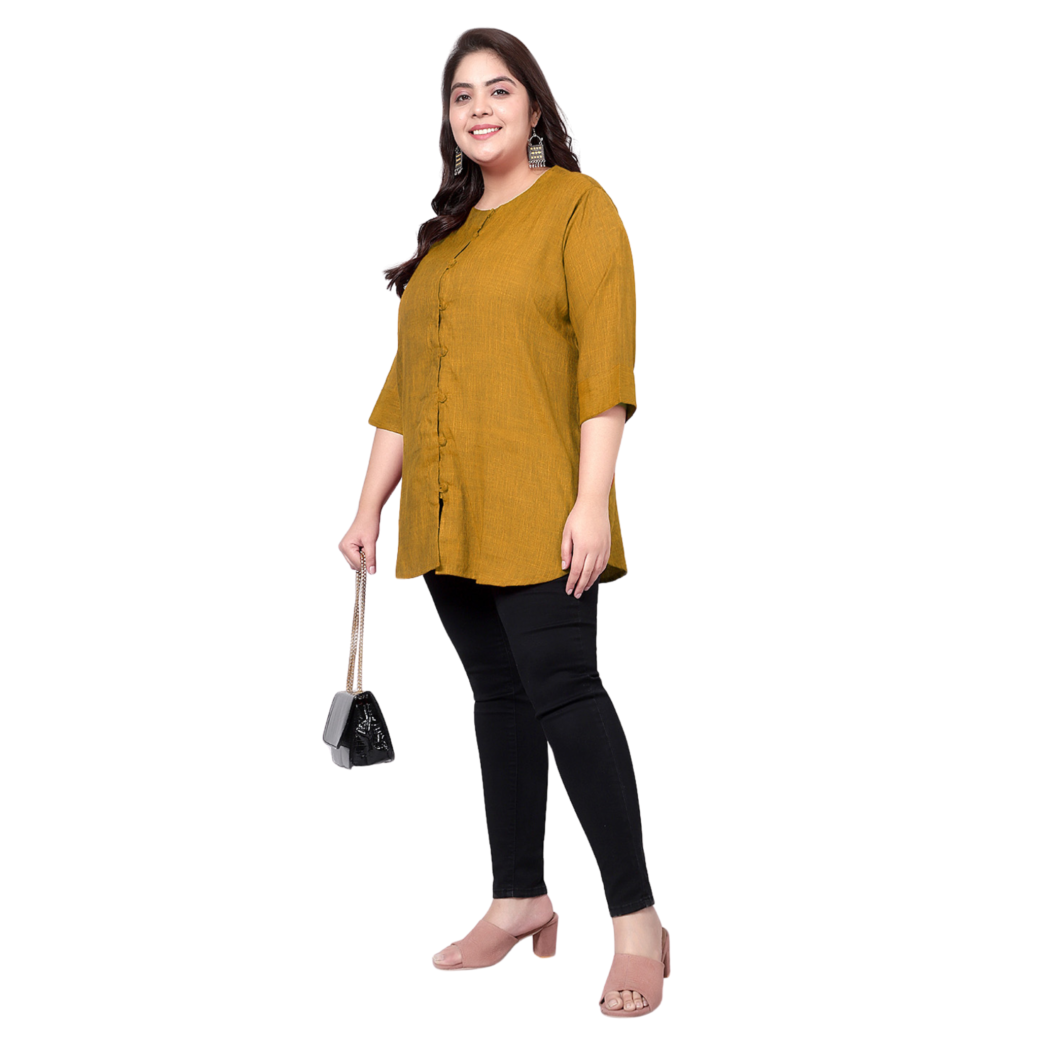 Mustard Cotton Linen Plus Size Tunic