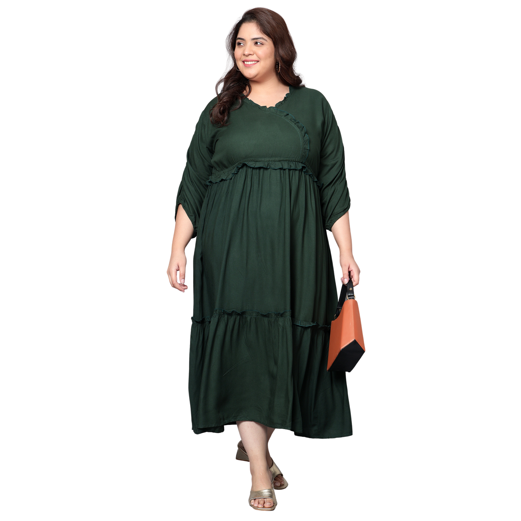 Dark Green Solid Tier Plus Size Dress