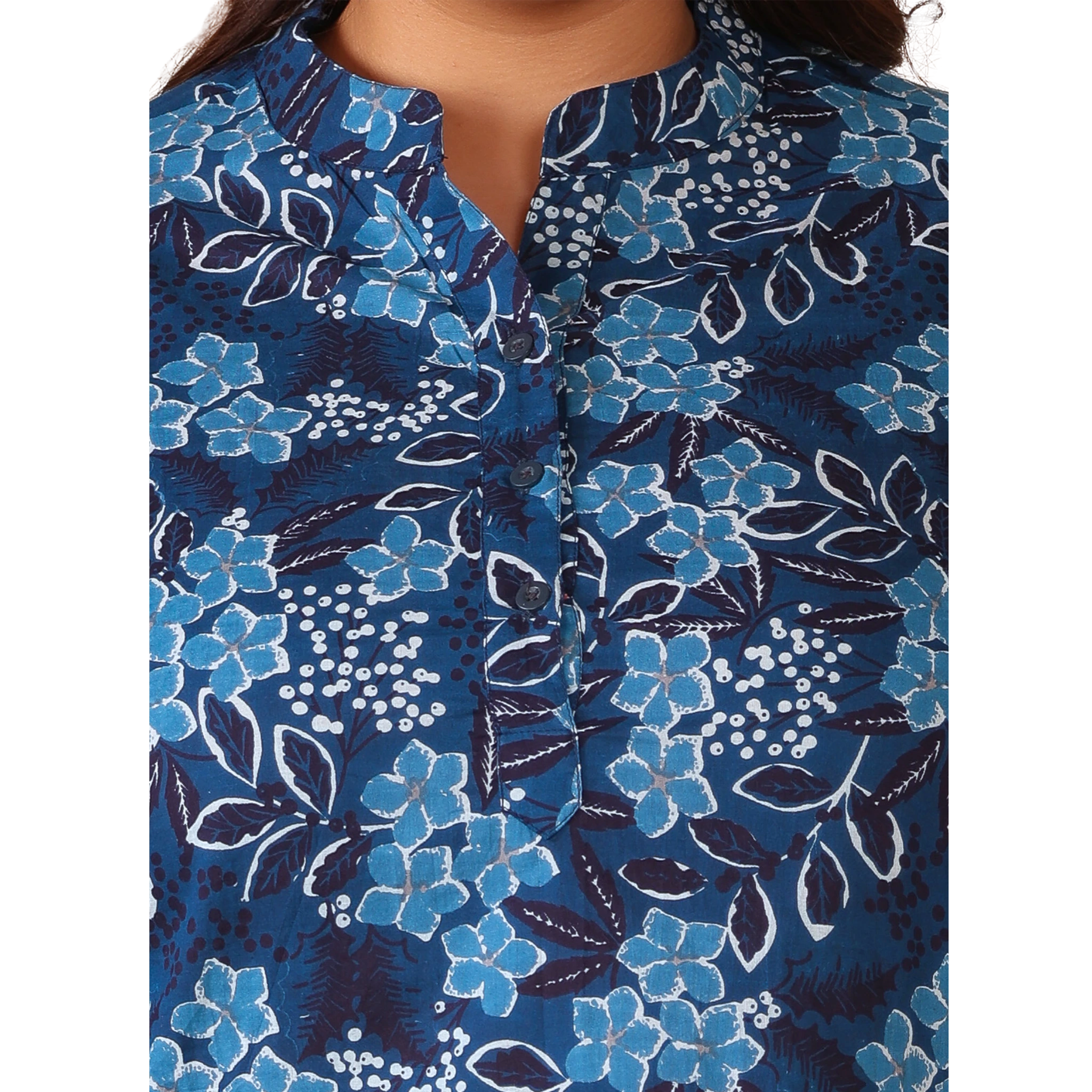 Blue Floral Cotton Print Tunic