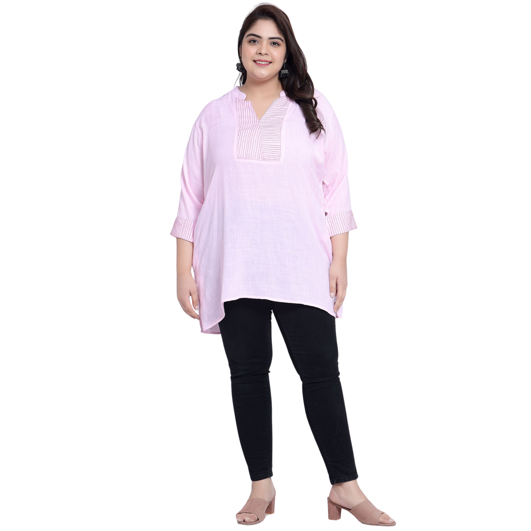 Pink Embroidered Plus Size Tunic