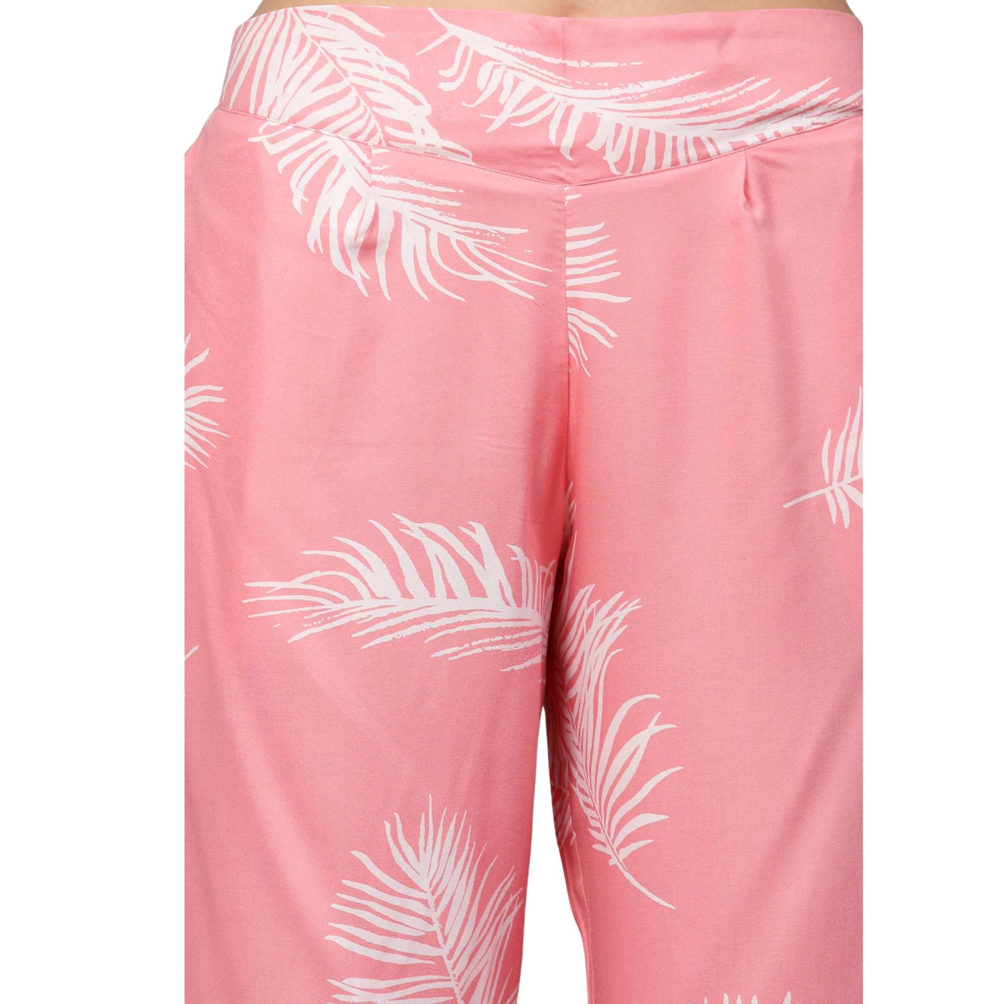 Pink Leaf Print Trousers