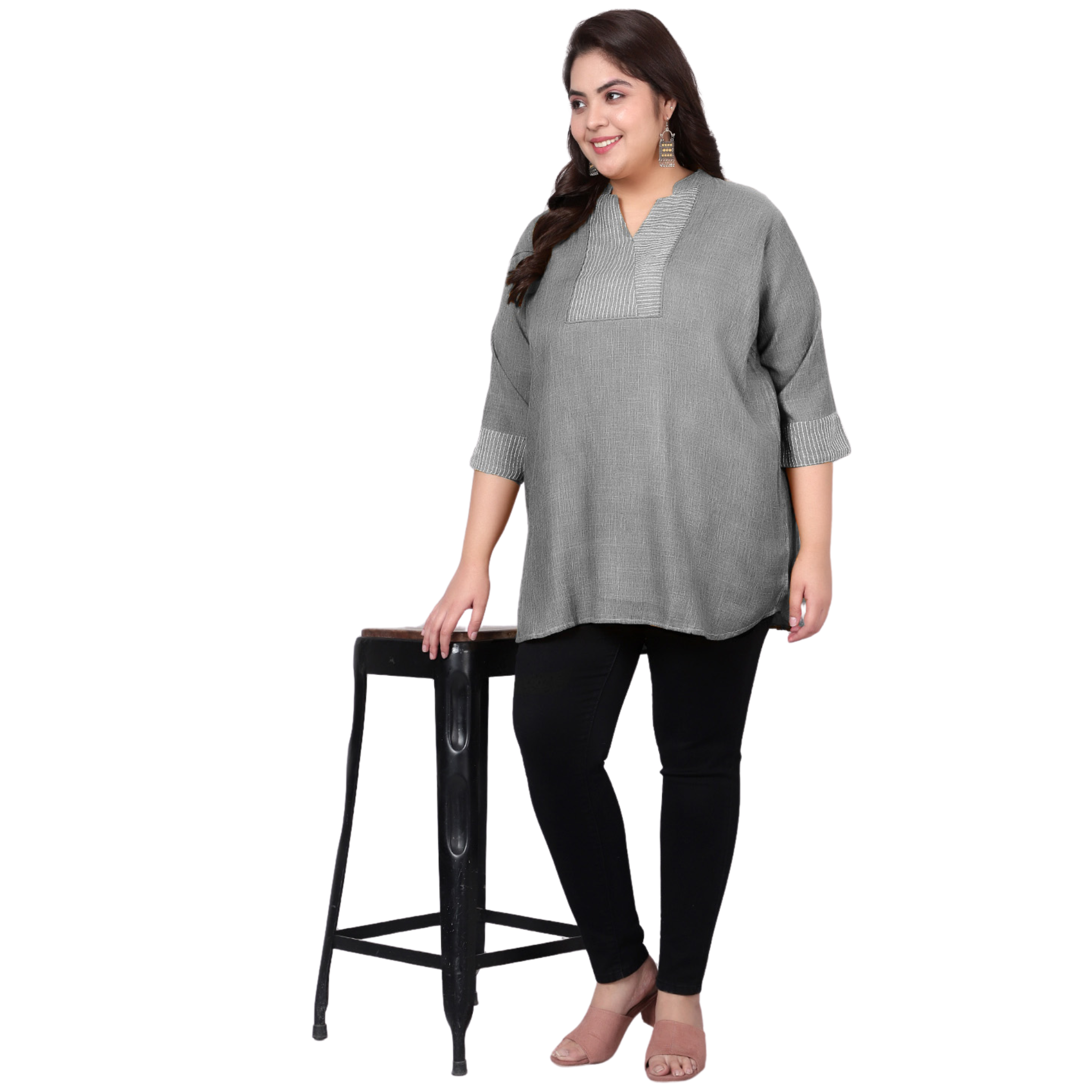 Grey Embroidered Plus Size Tunic