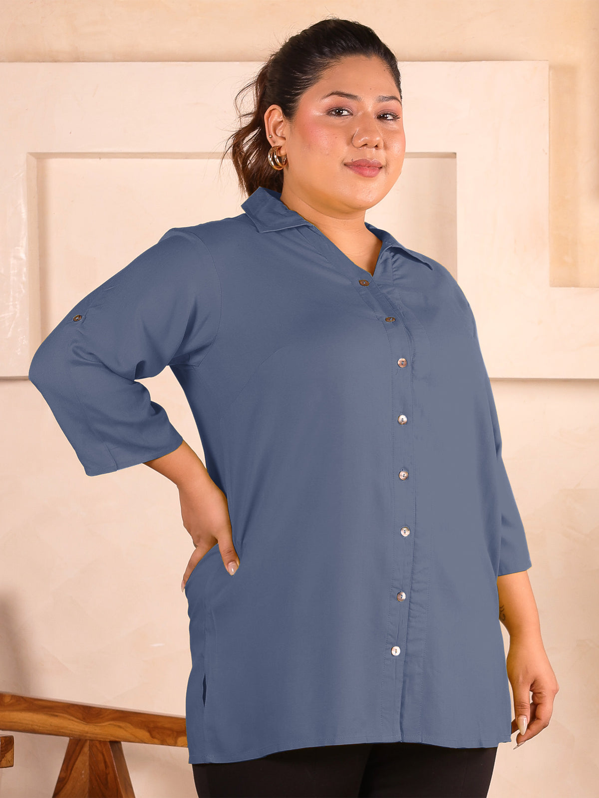 Grey Longline Plus Size Shirt