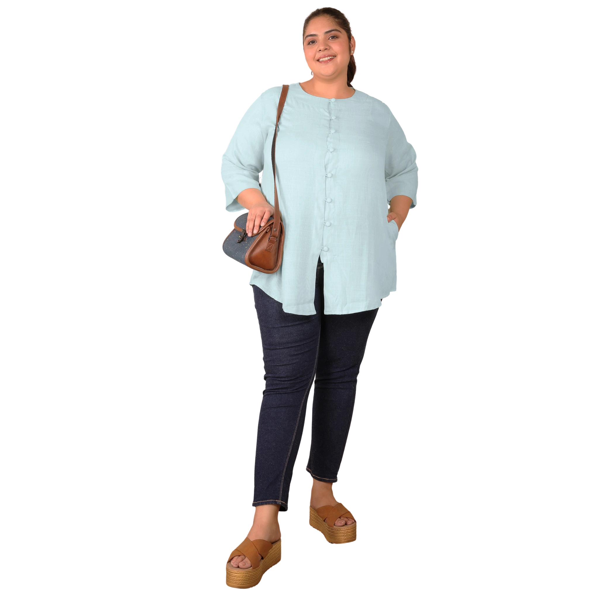 Blue Cotton Linen Plus Size Tunic