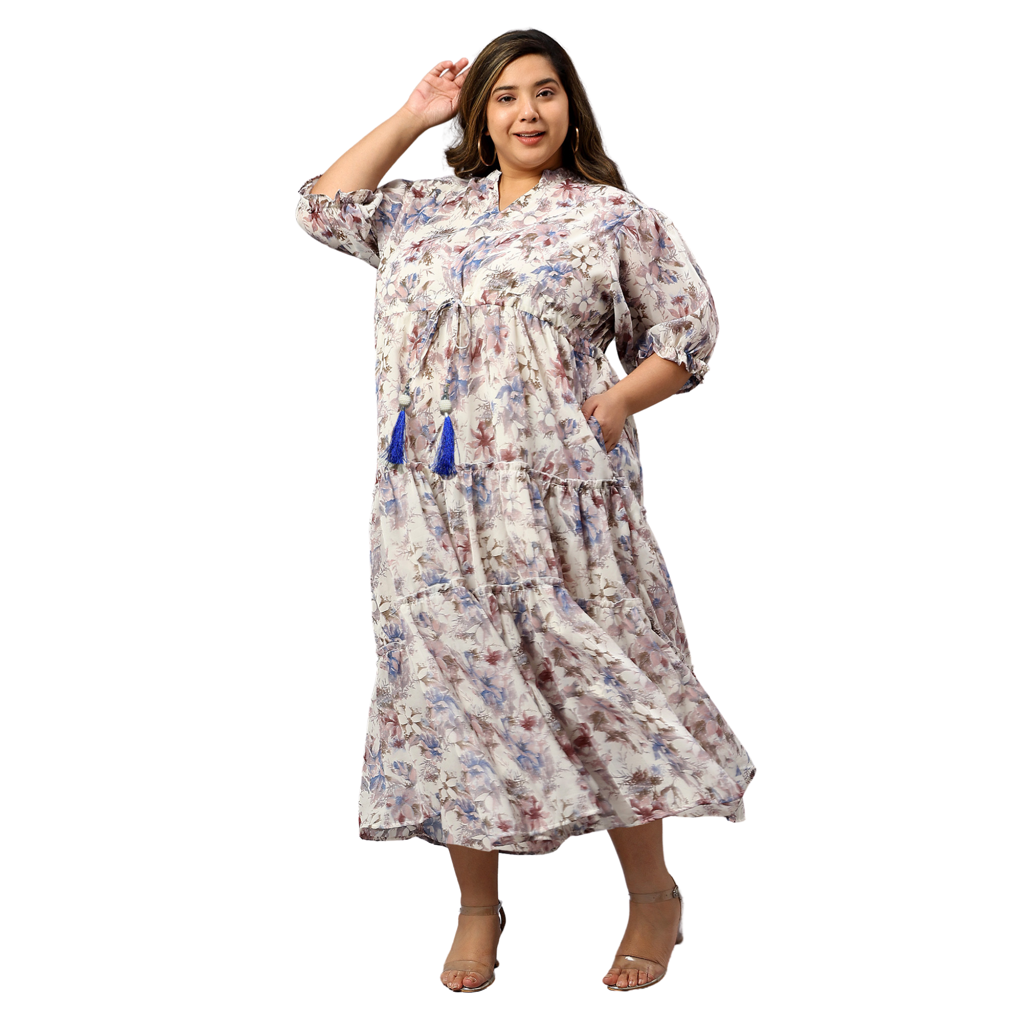 Blue Georgette Tiered Plus Size Dress