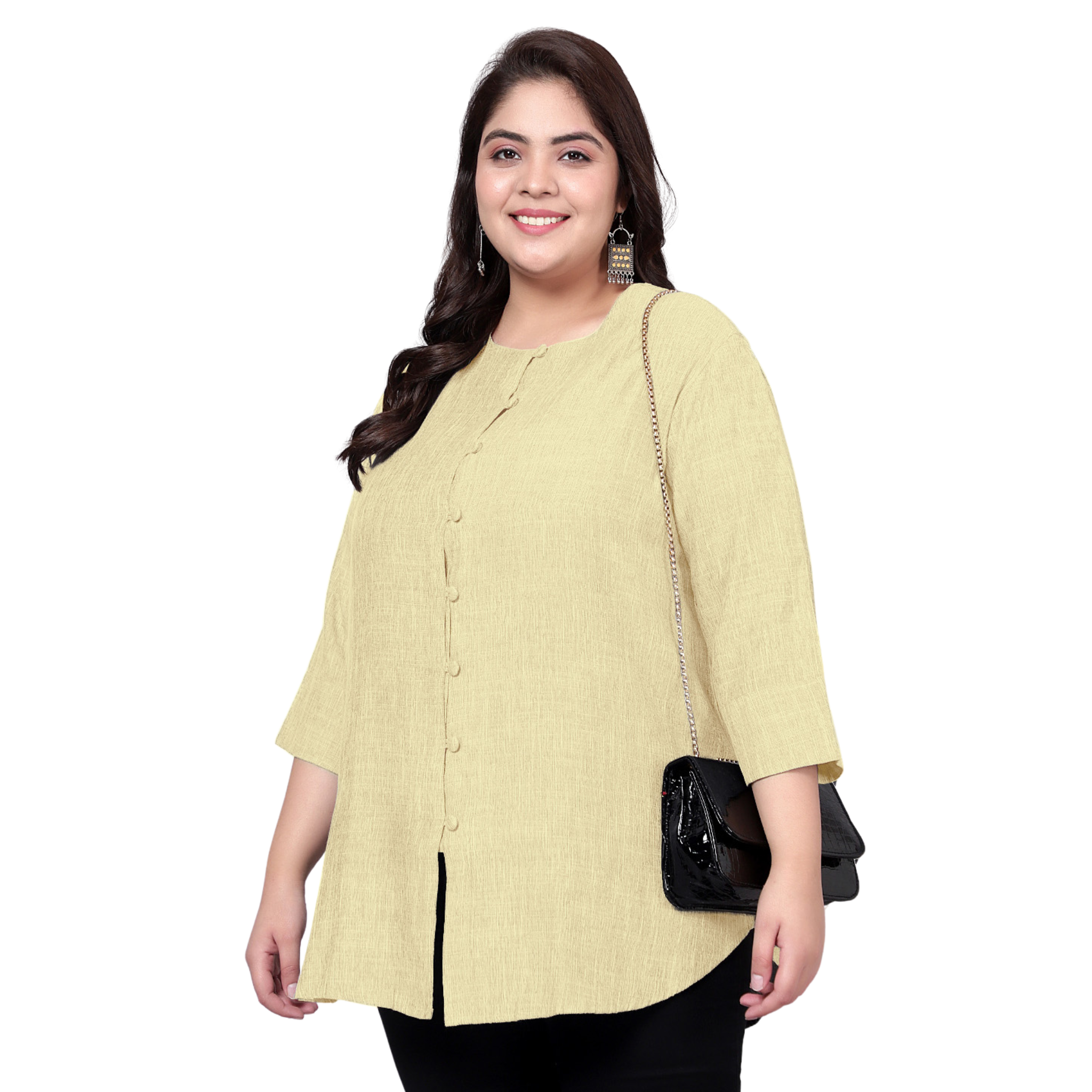 Yellow Cotton Linen Plus Size Tunic