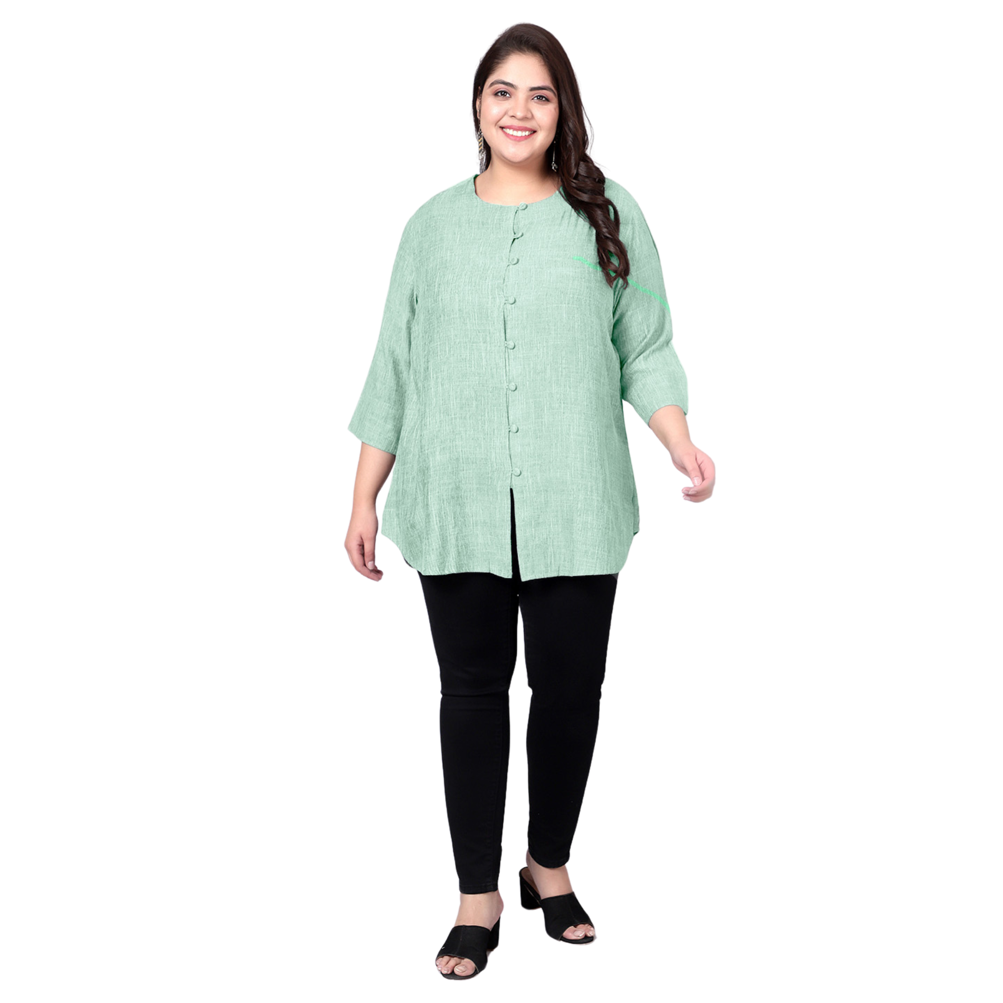 Green Cotton Linen Plus Size Tunic