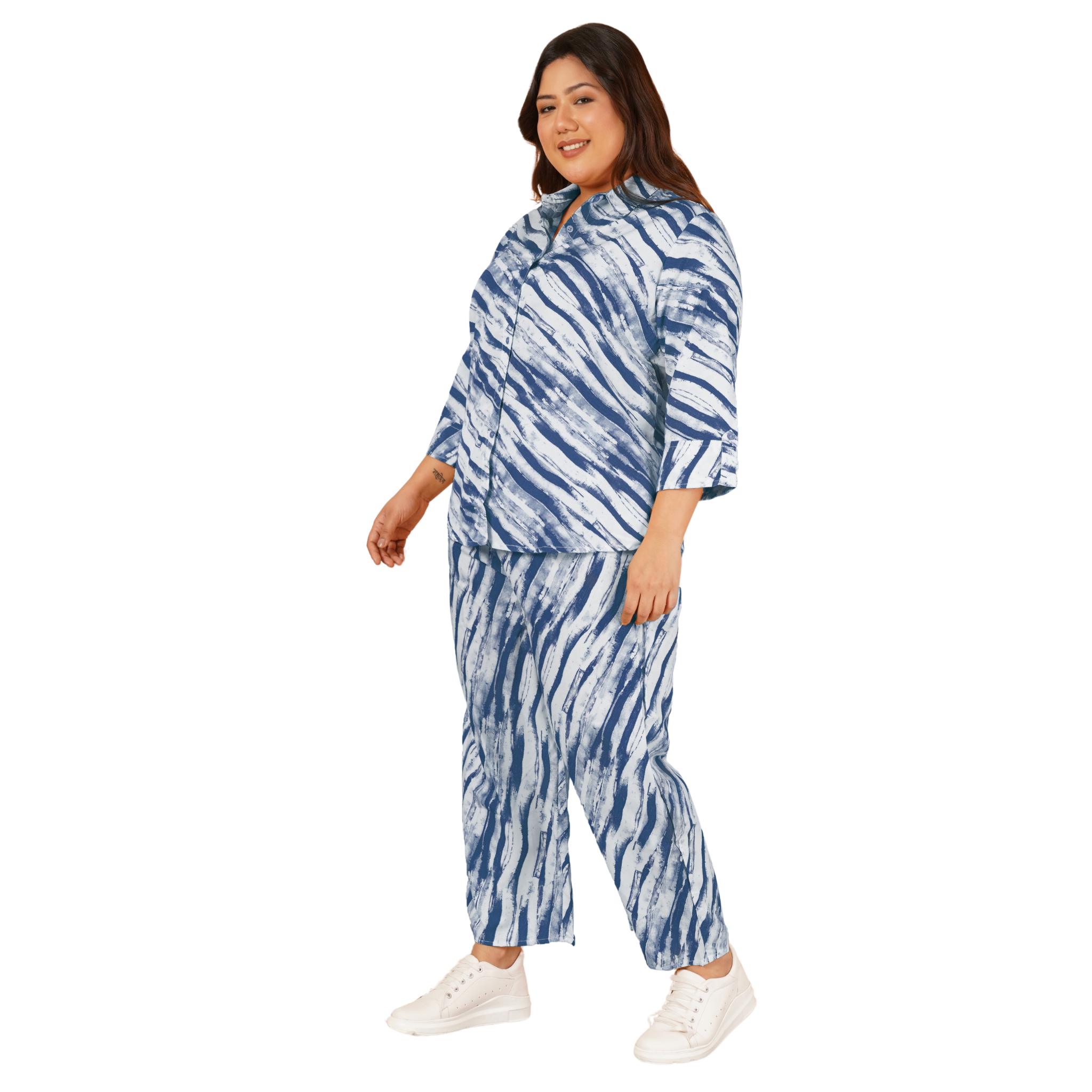 Blue Leheriya Print Plus Size Co-Ord Set