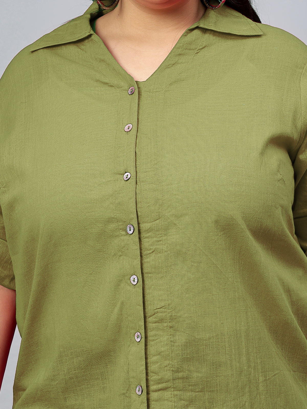 Green Cotton Longline Plus Size Shirt