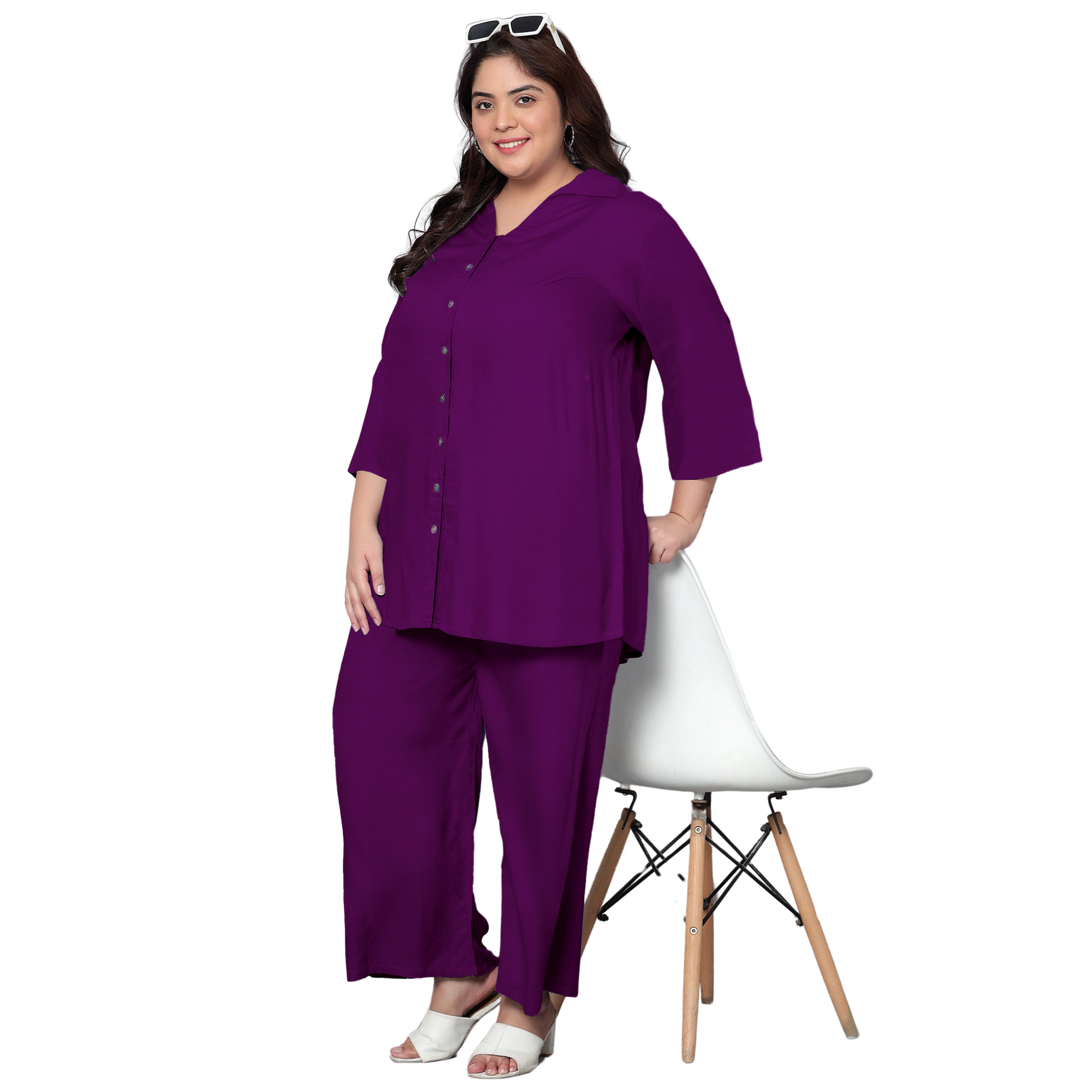 Purple Solid Plus Size Co-Ord Set