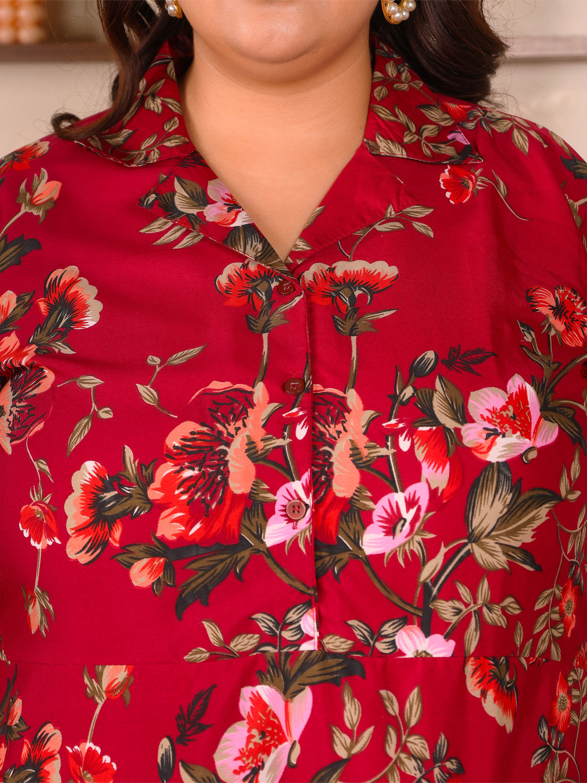 Red Floral Maxi Plus Size Dress