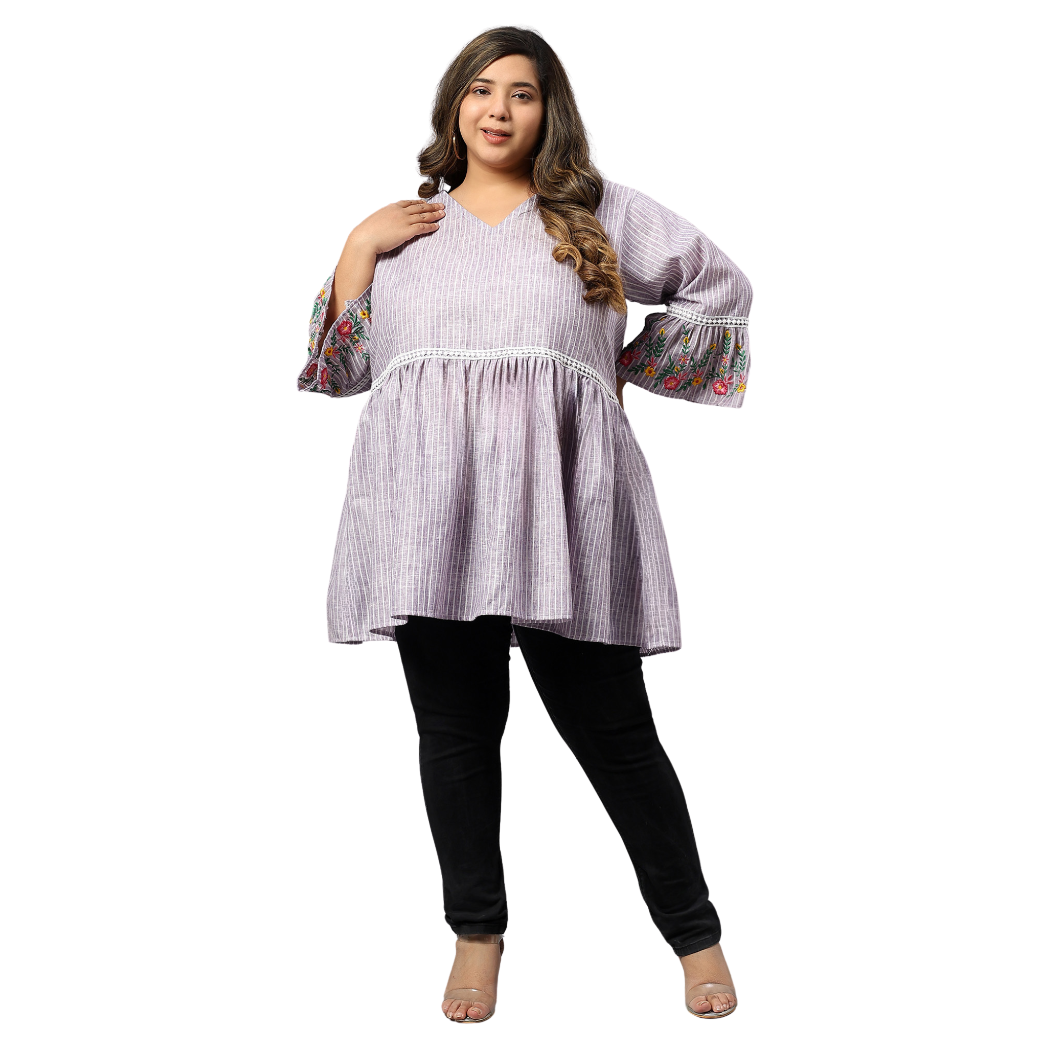 Lavender Embroidered Plus Size Tunic