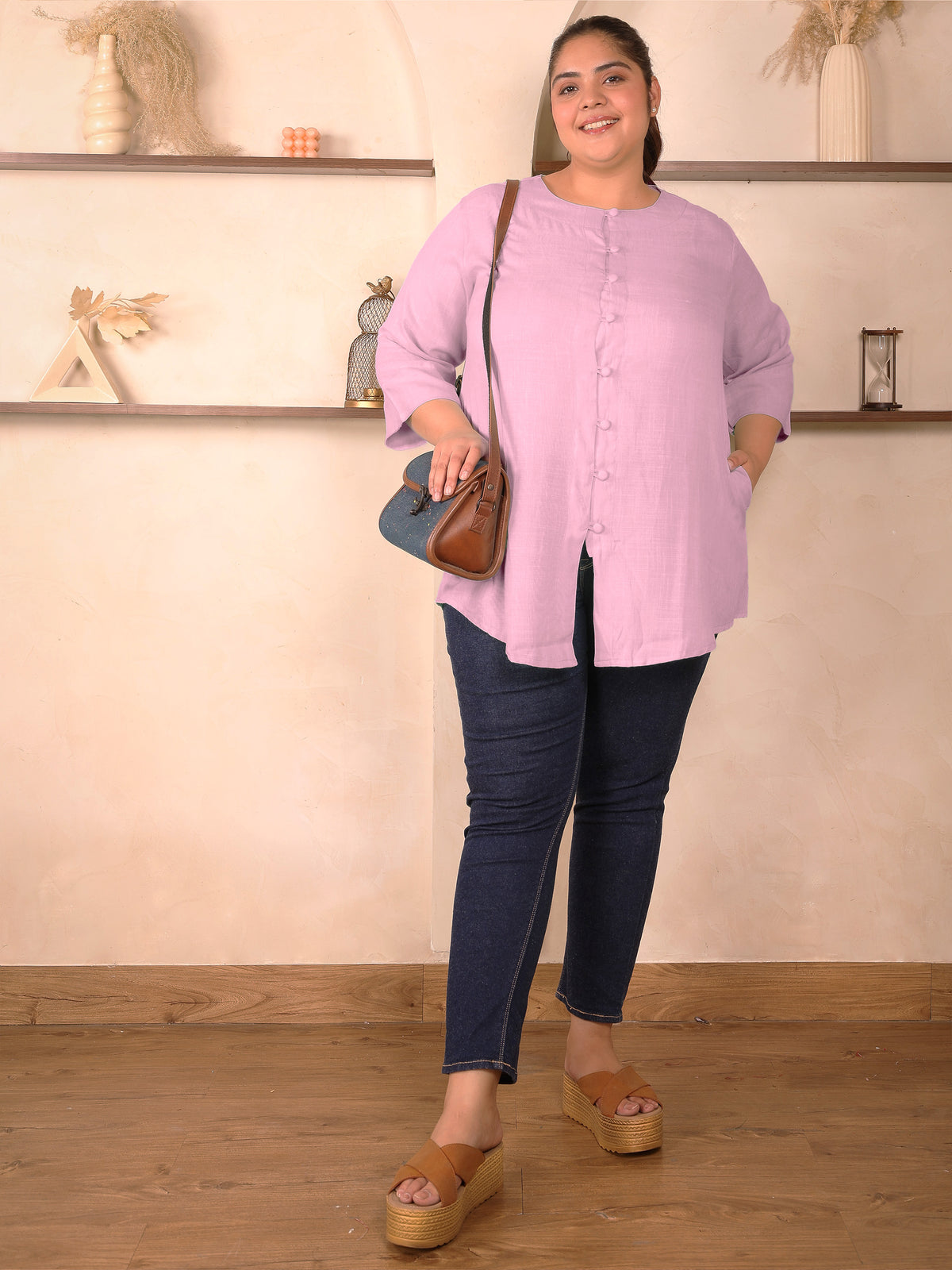 Purple Cotton Linen Plus Size Tunic