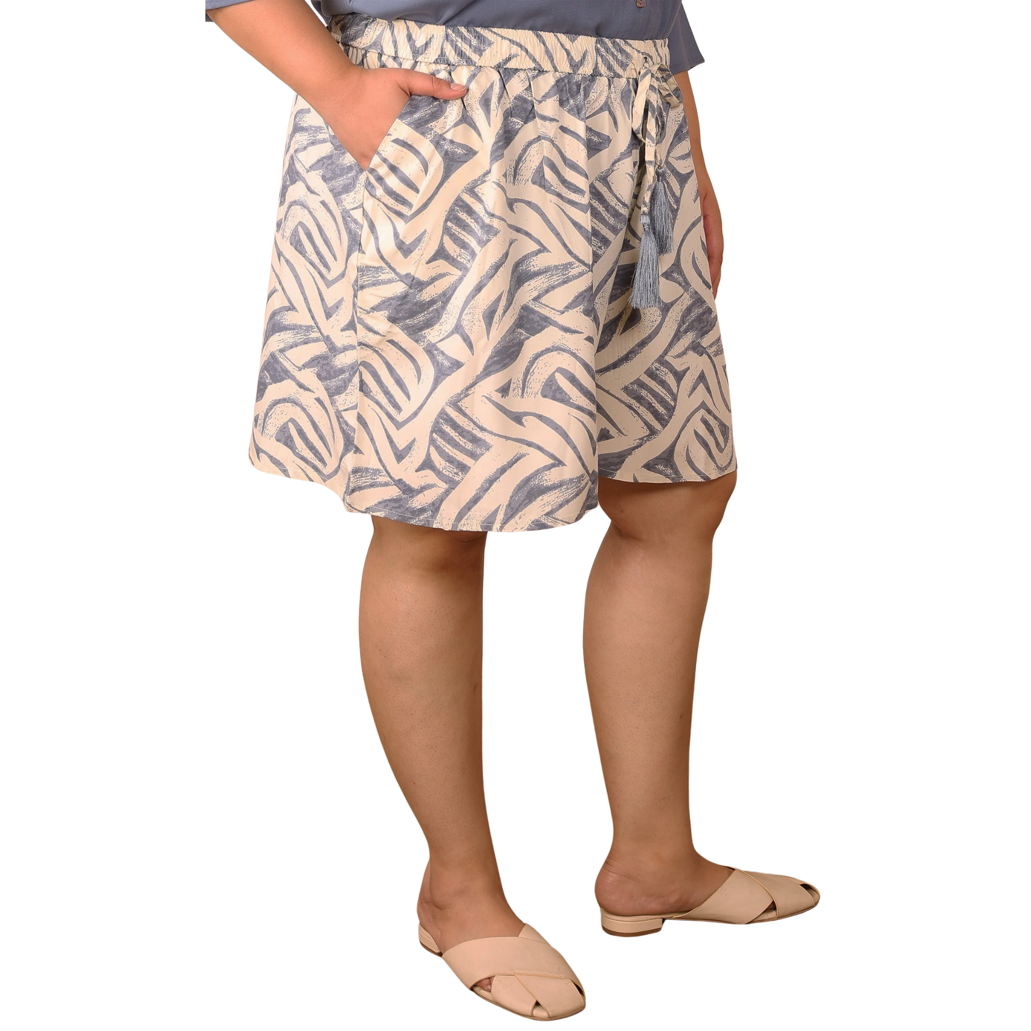 Blue Abstract Print Plus Size Shorts