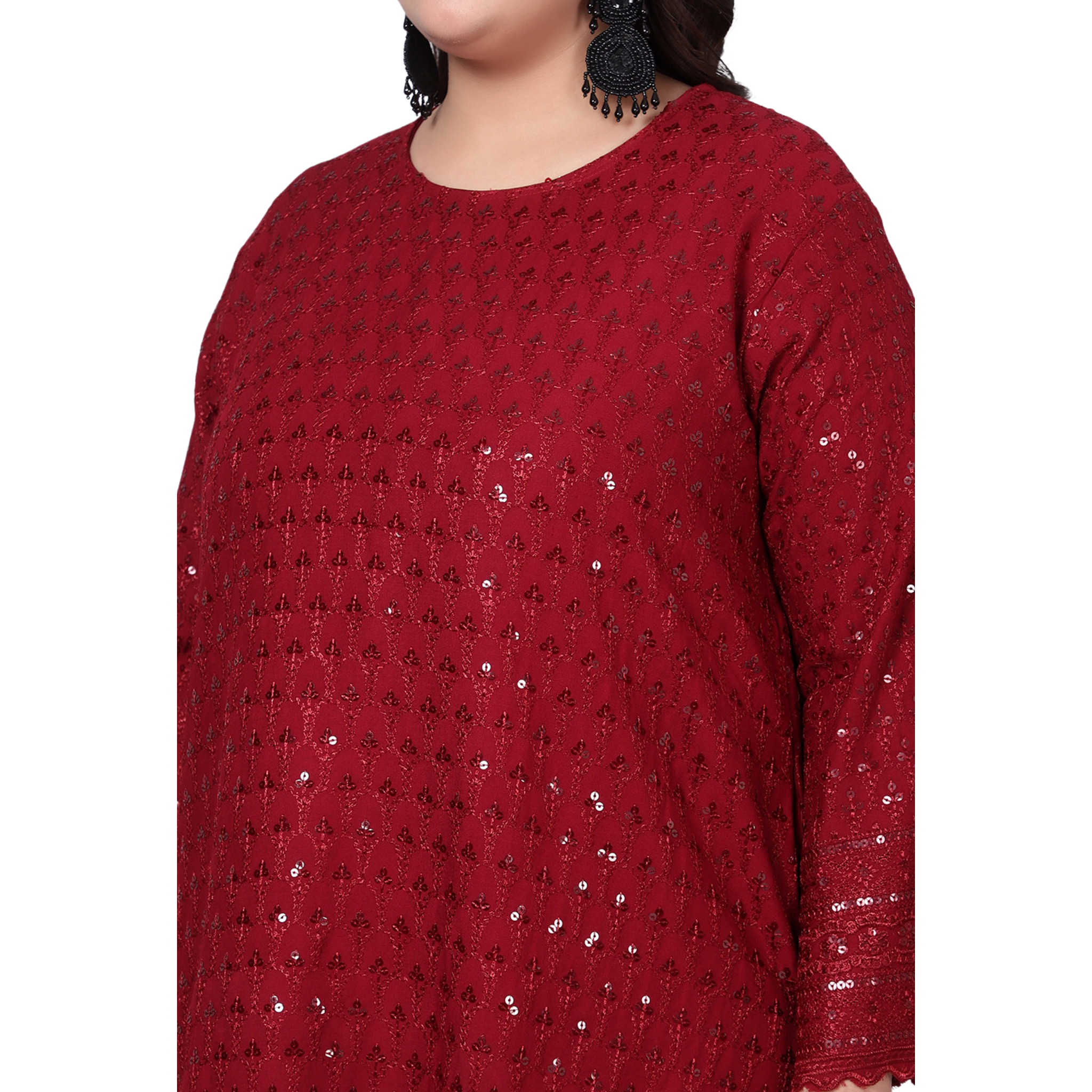 Red Embroidered Sequin Plus Size Dress