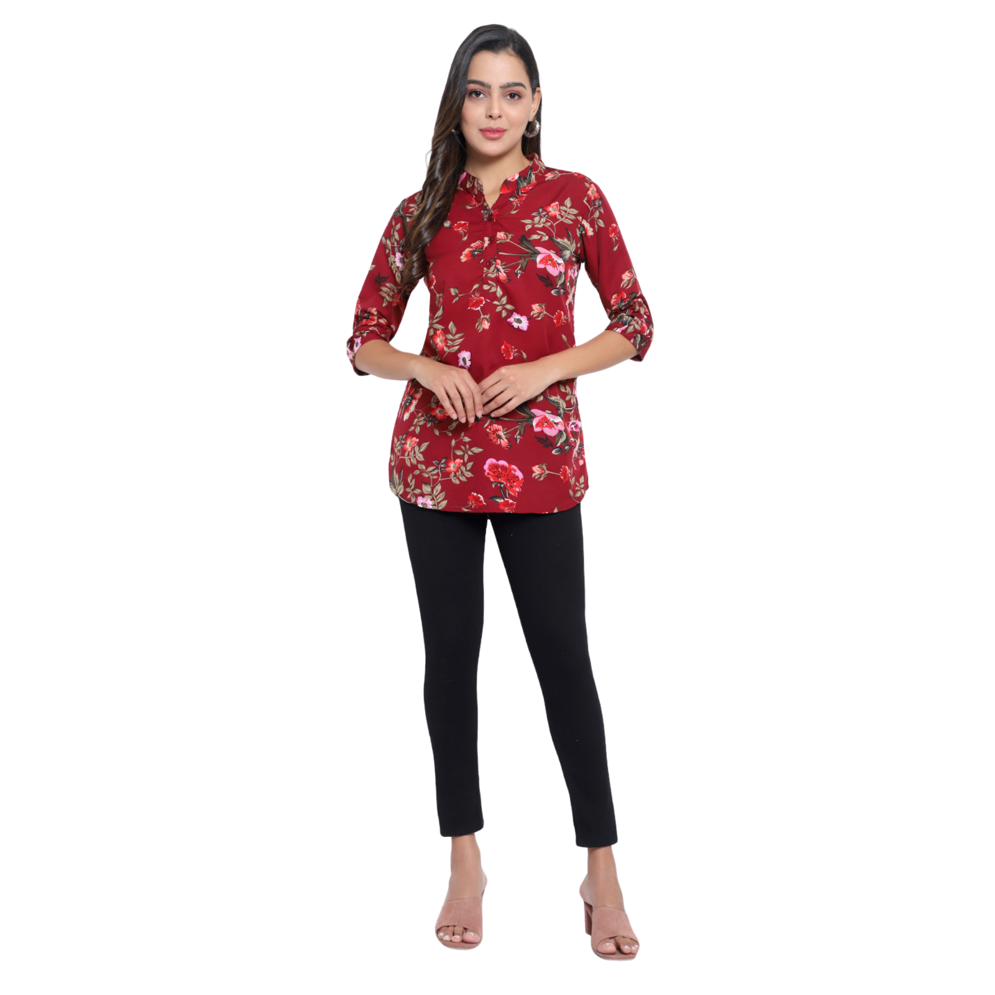 Maroon Floral Print Tunic