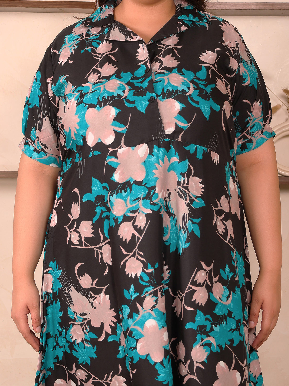 Black and Green Floral Plus Size Dress