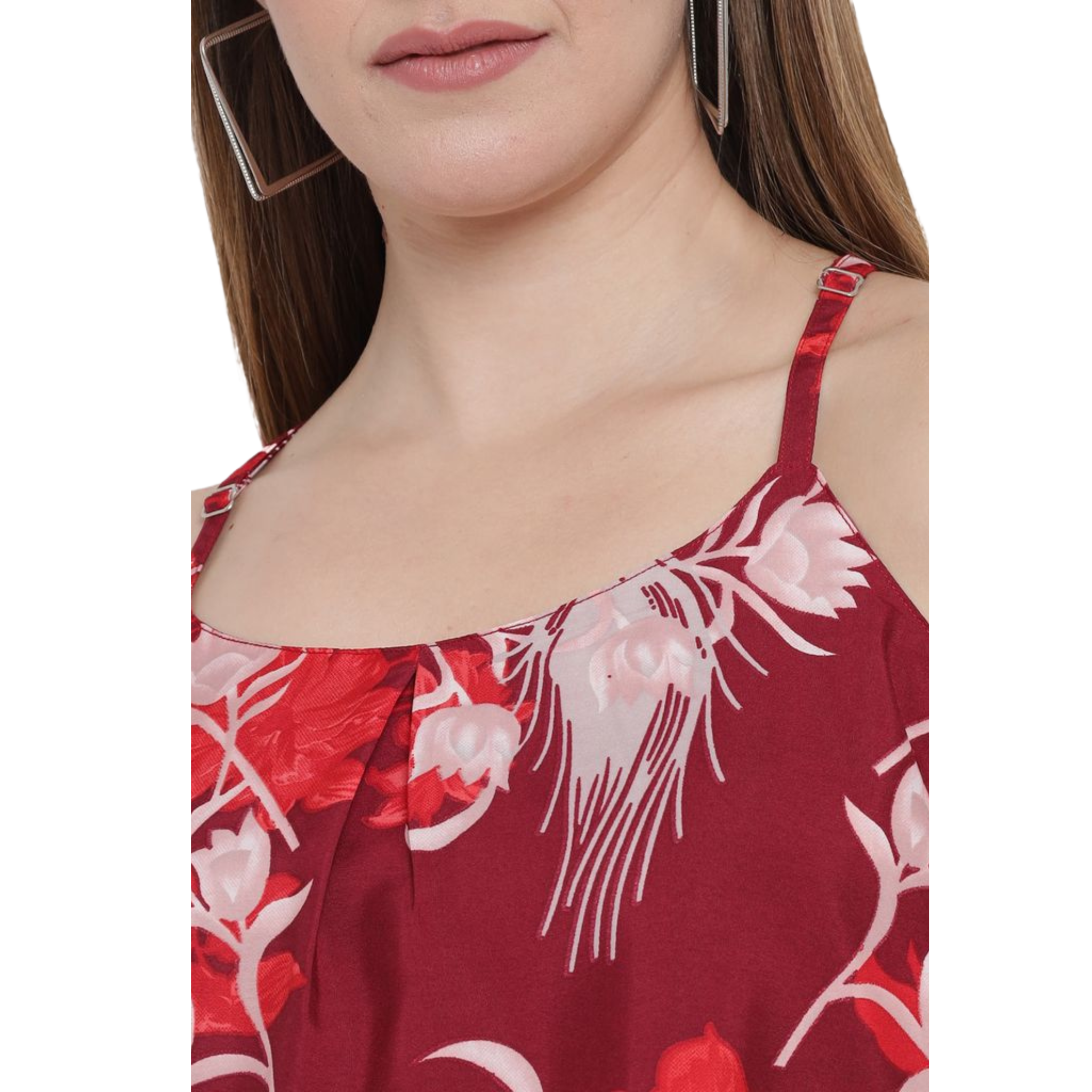 Red Floral Strap Top