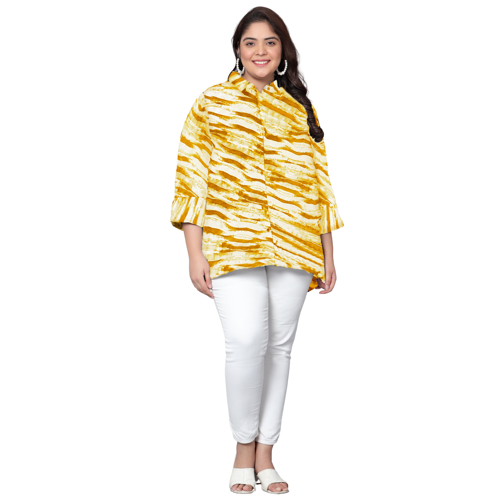 Yellow Leheriya Print Plus Size Shirt