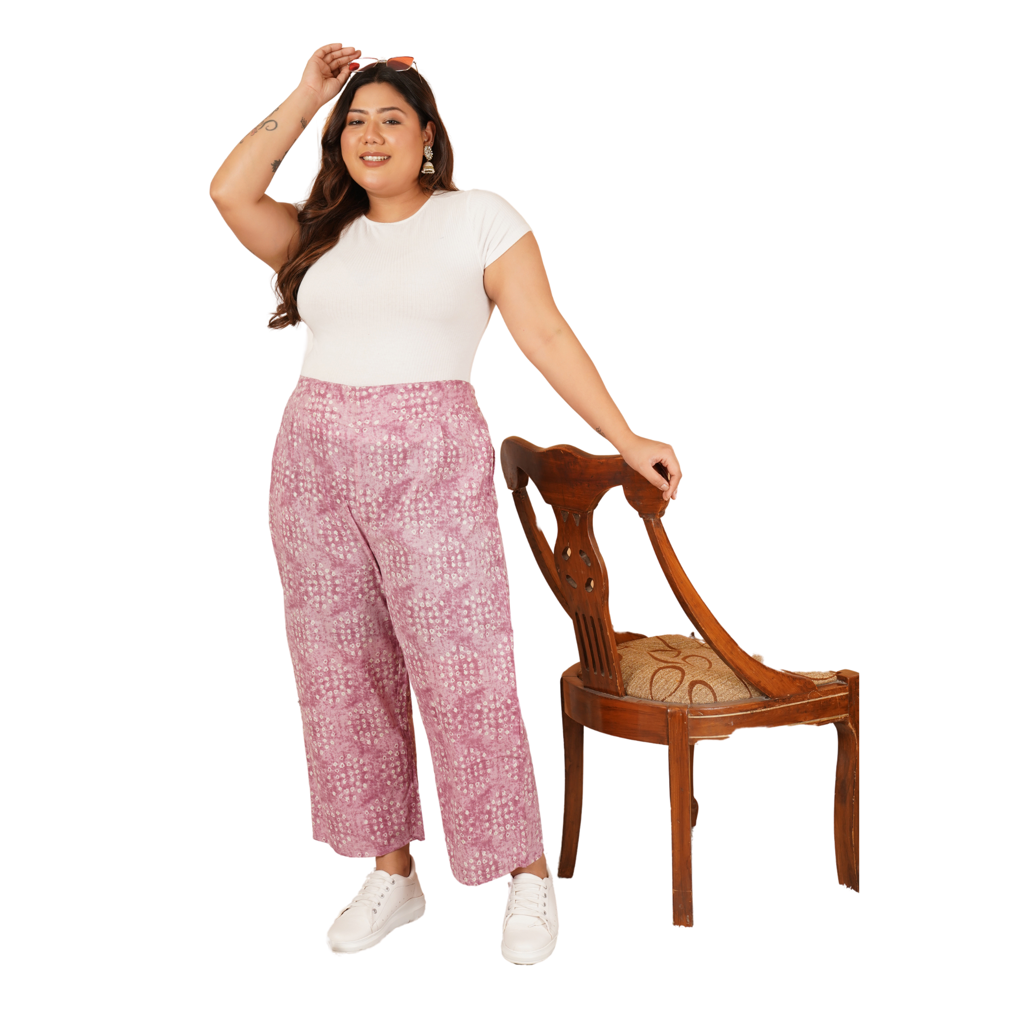 Pink Geometric Print Plus Size Trouser