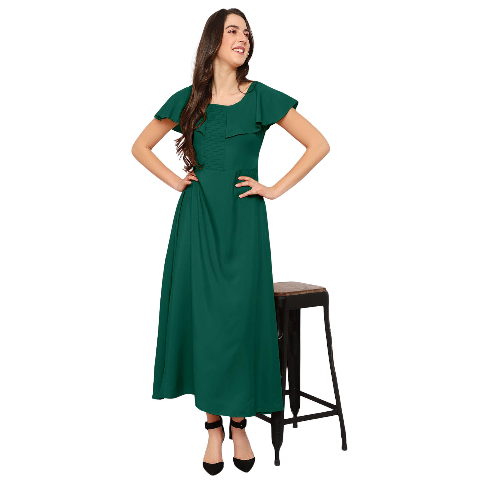 Green Solid Maxi Dress