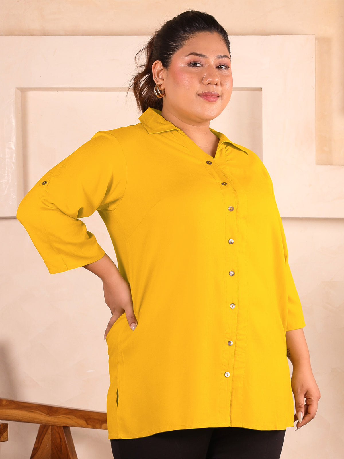 Yellow Longline Plus Size Shirt