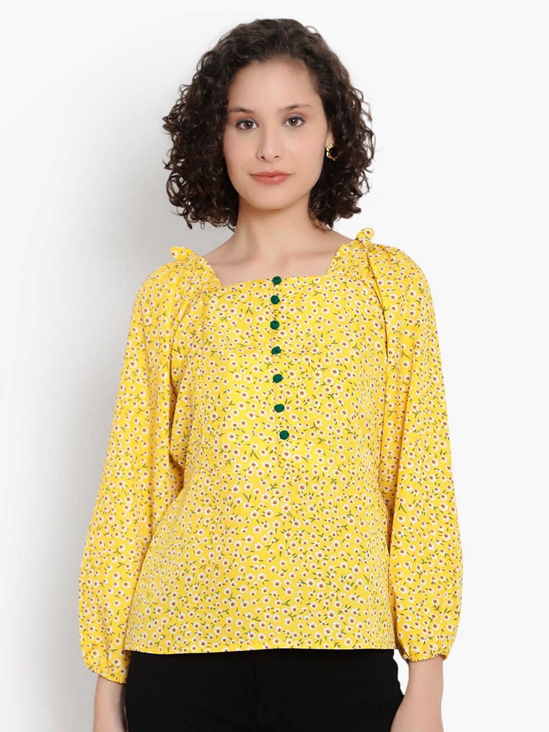 Yellow Floral Print Top — view 1