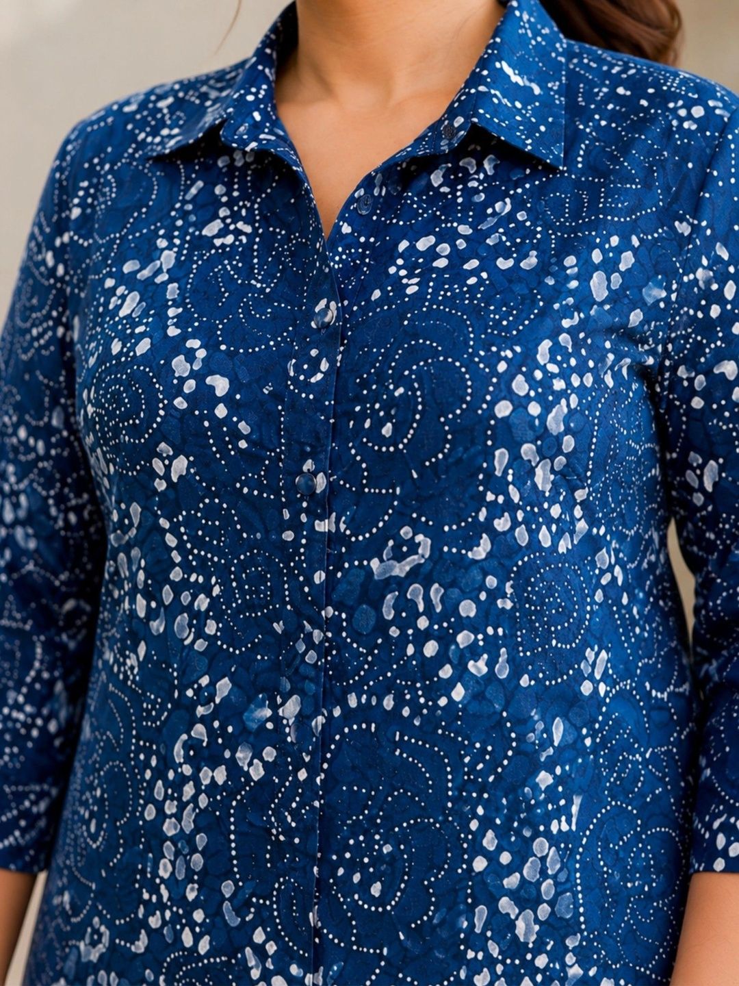 Blue and White Indigo Cotton Shirt — view 6